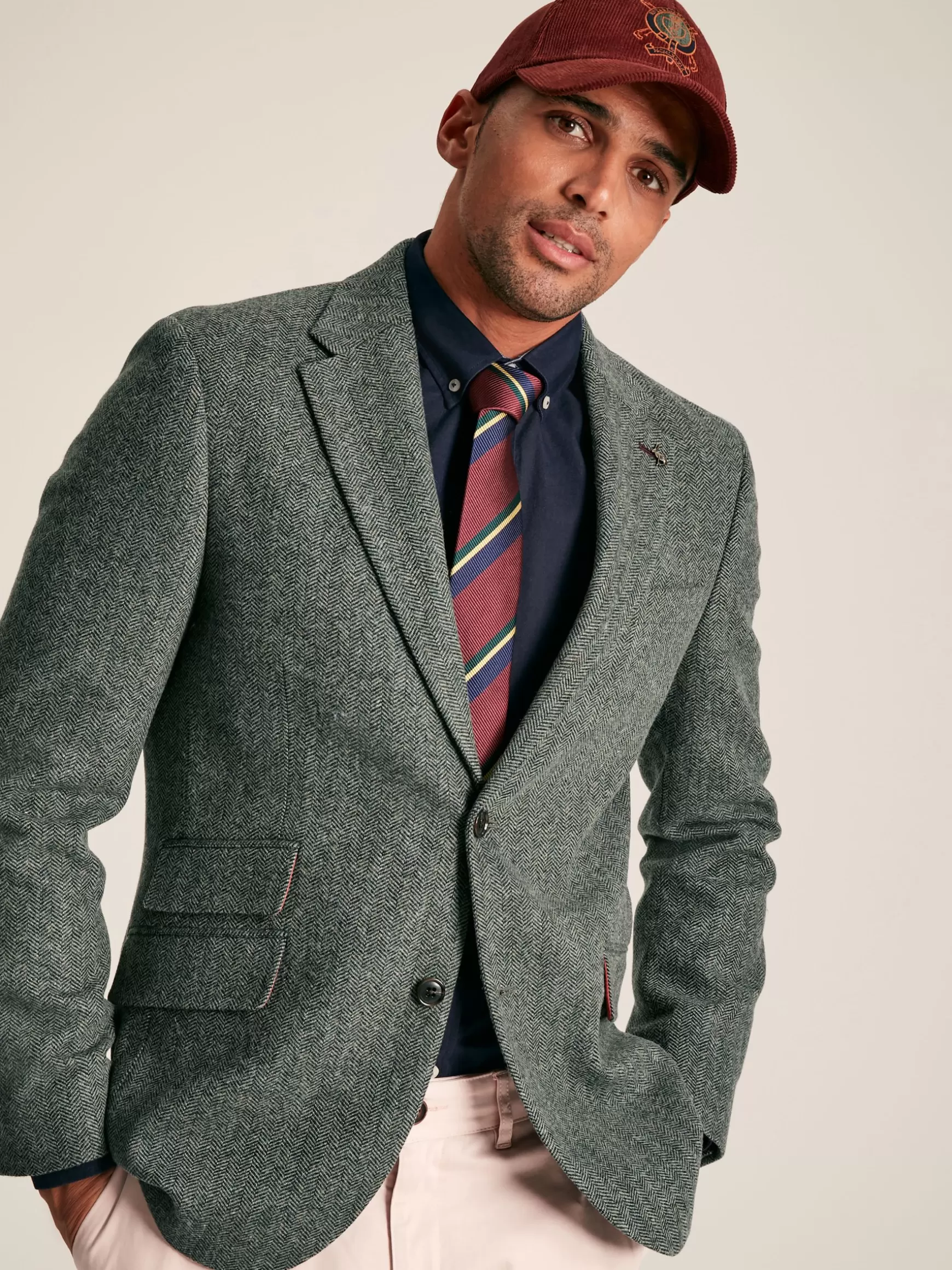 Dark Green Herringbone Texture Slim Fit Blazer^Joules Hot