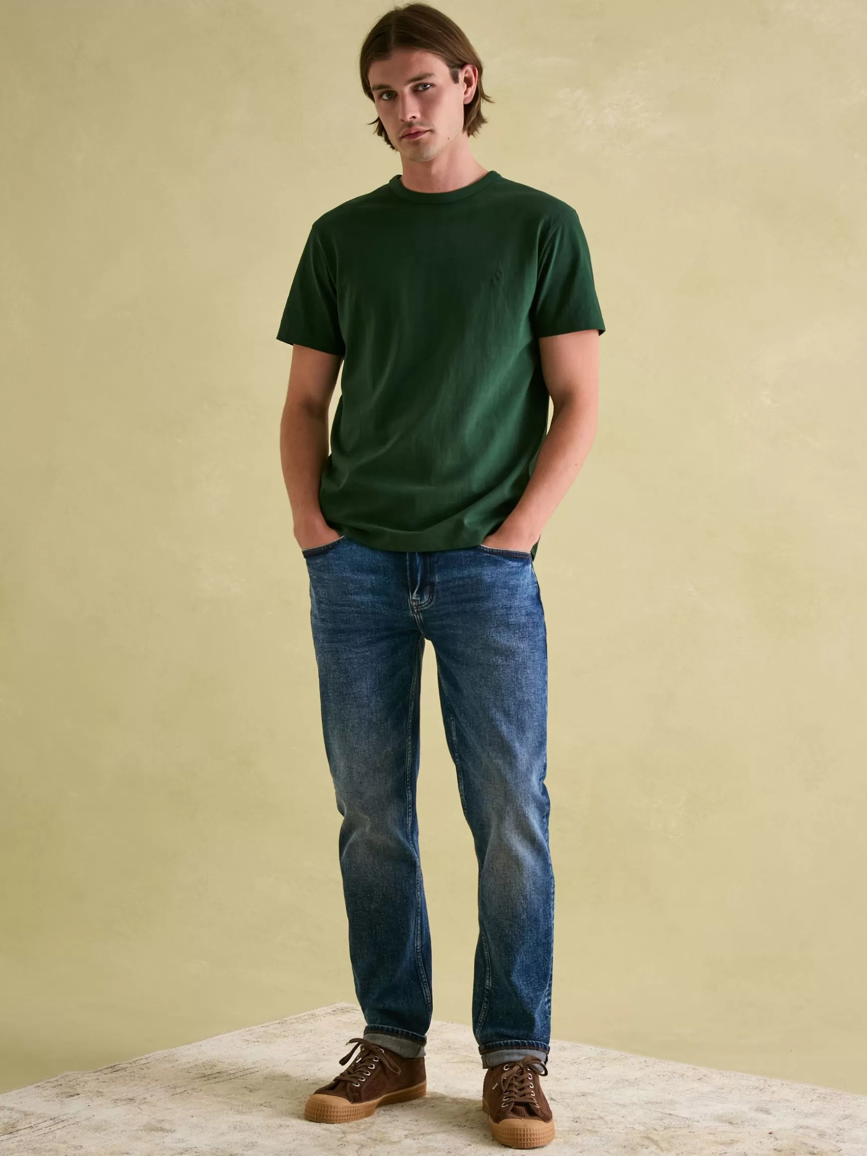Denton Dark Green Heavyweight Jersey 100% Cotton Crew Neck T-Shirt^Joules New