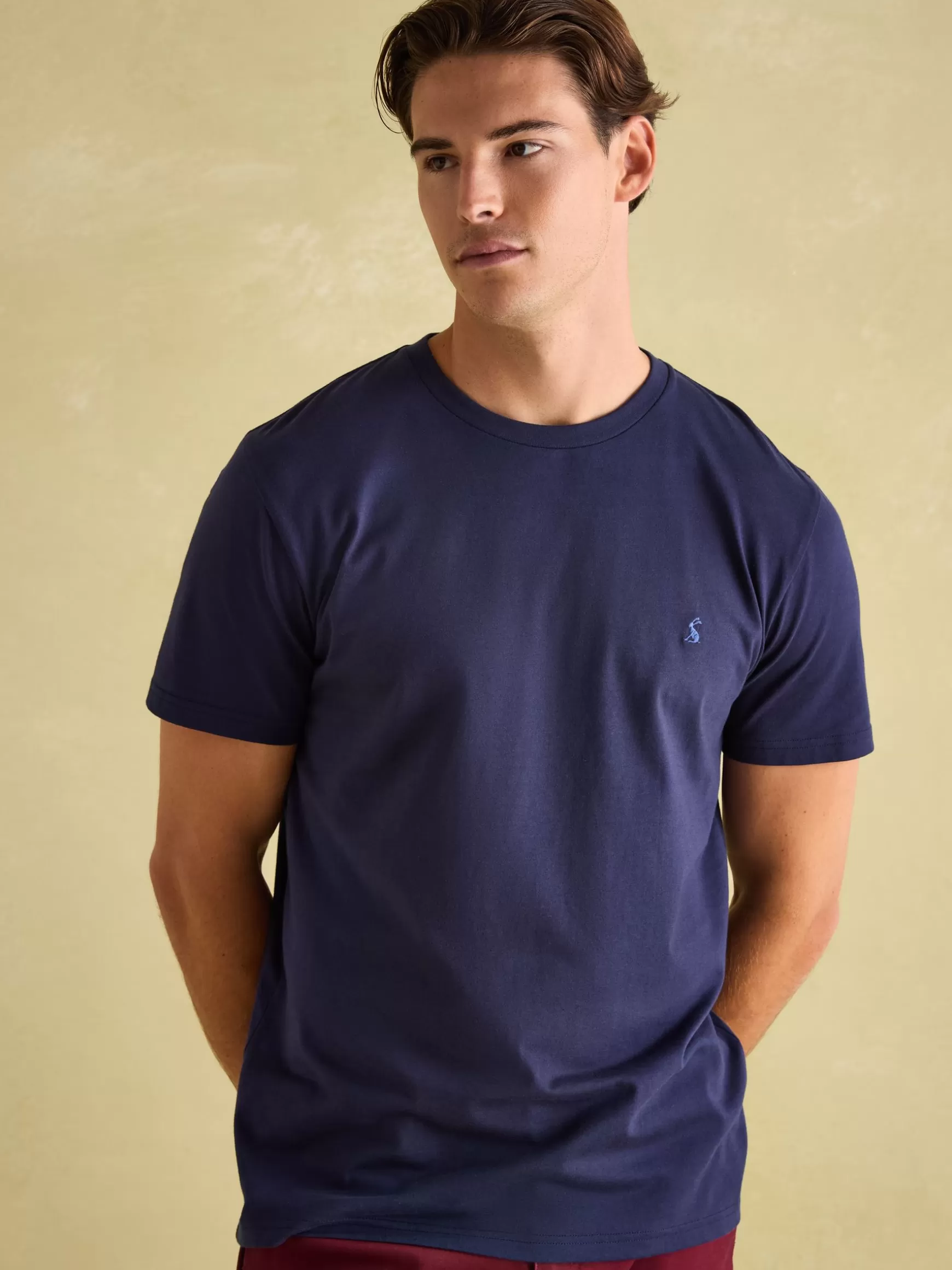 Denton Navy Blue Lightweight Jersey 100% Cotton Crew Neck T-Shirt^Joules Sale