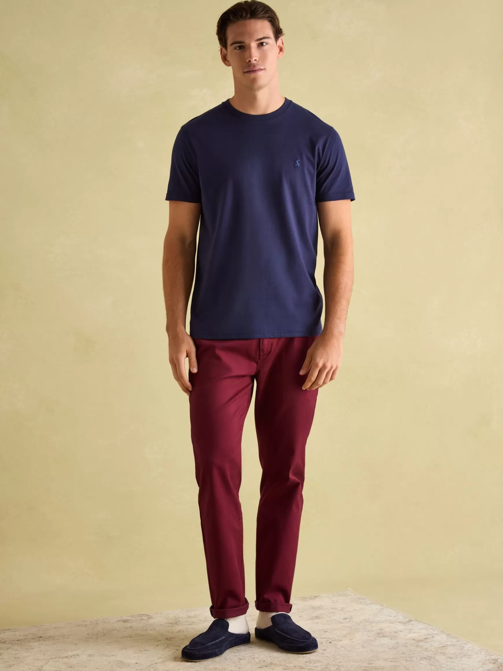 Denton Navy Blue Lightweight Jersey 100% Cotton Crew Neck T-Shirt^Joules Sale