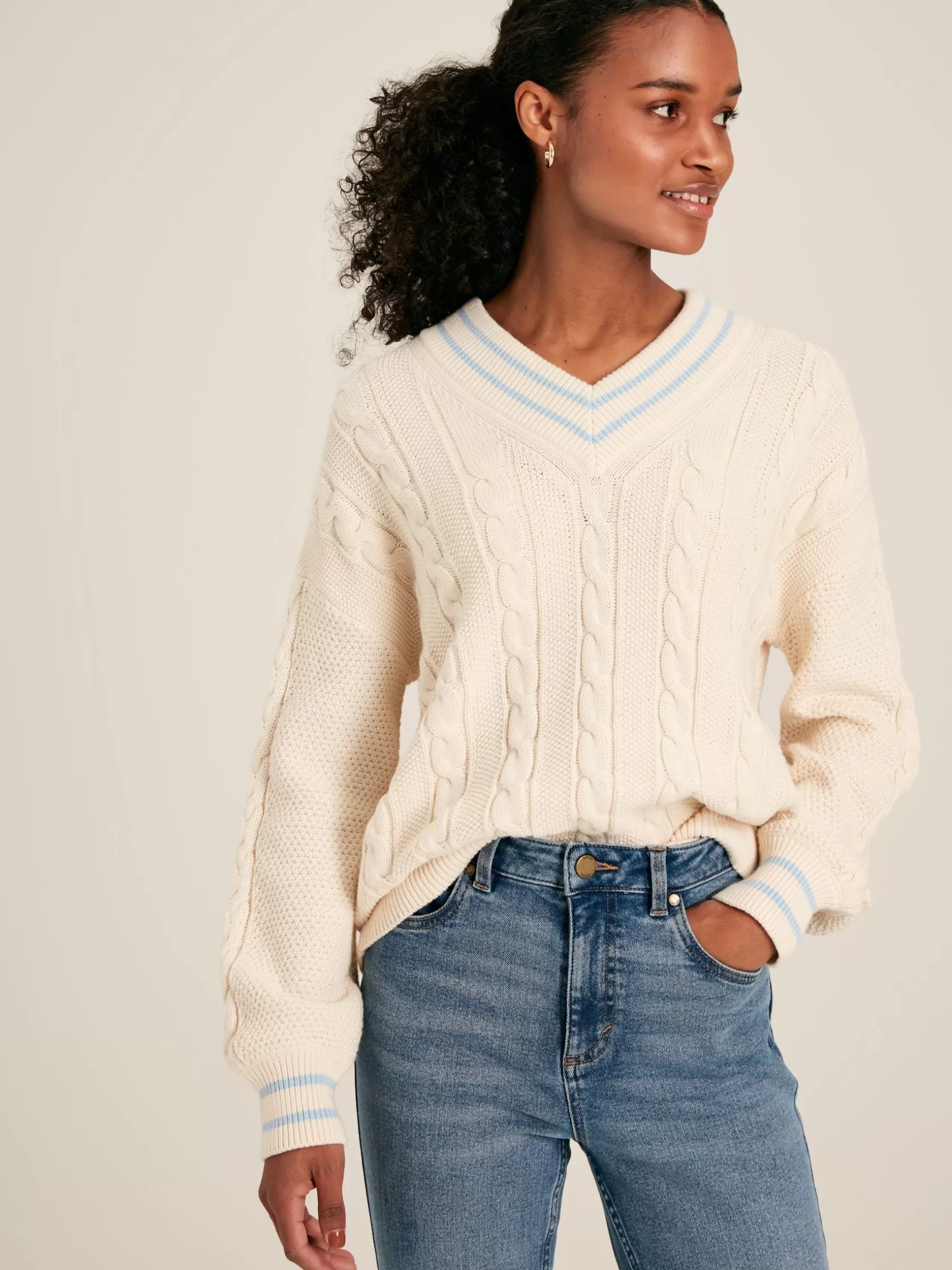 Dibbly Cream & Blue Cable Knit Cricket Jumper^Joules Cheap