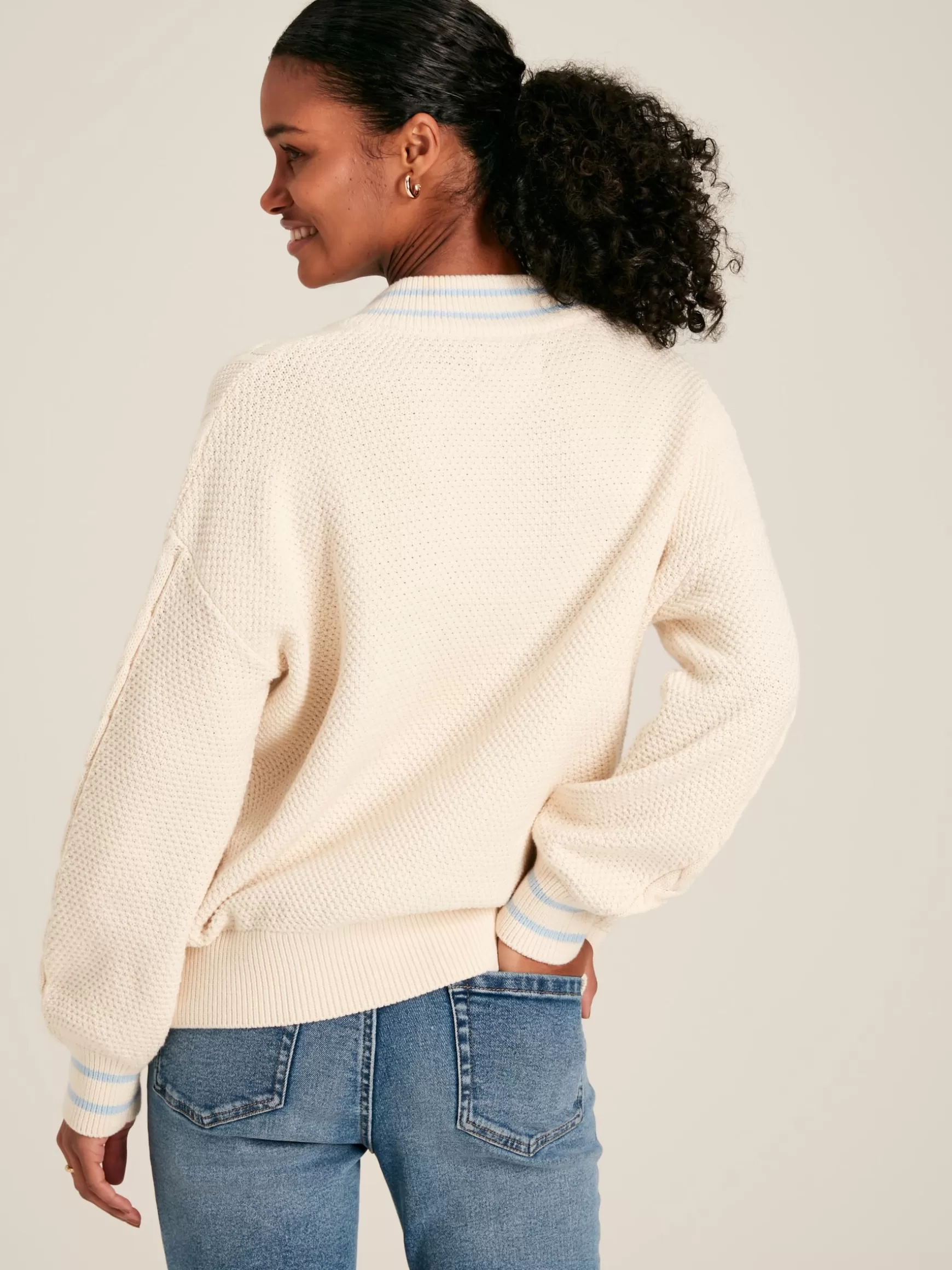 Dibbly Cream & Blue Cable Knit Cricket Jumper^Joules Cheap
