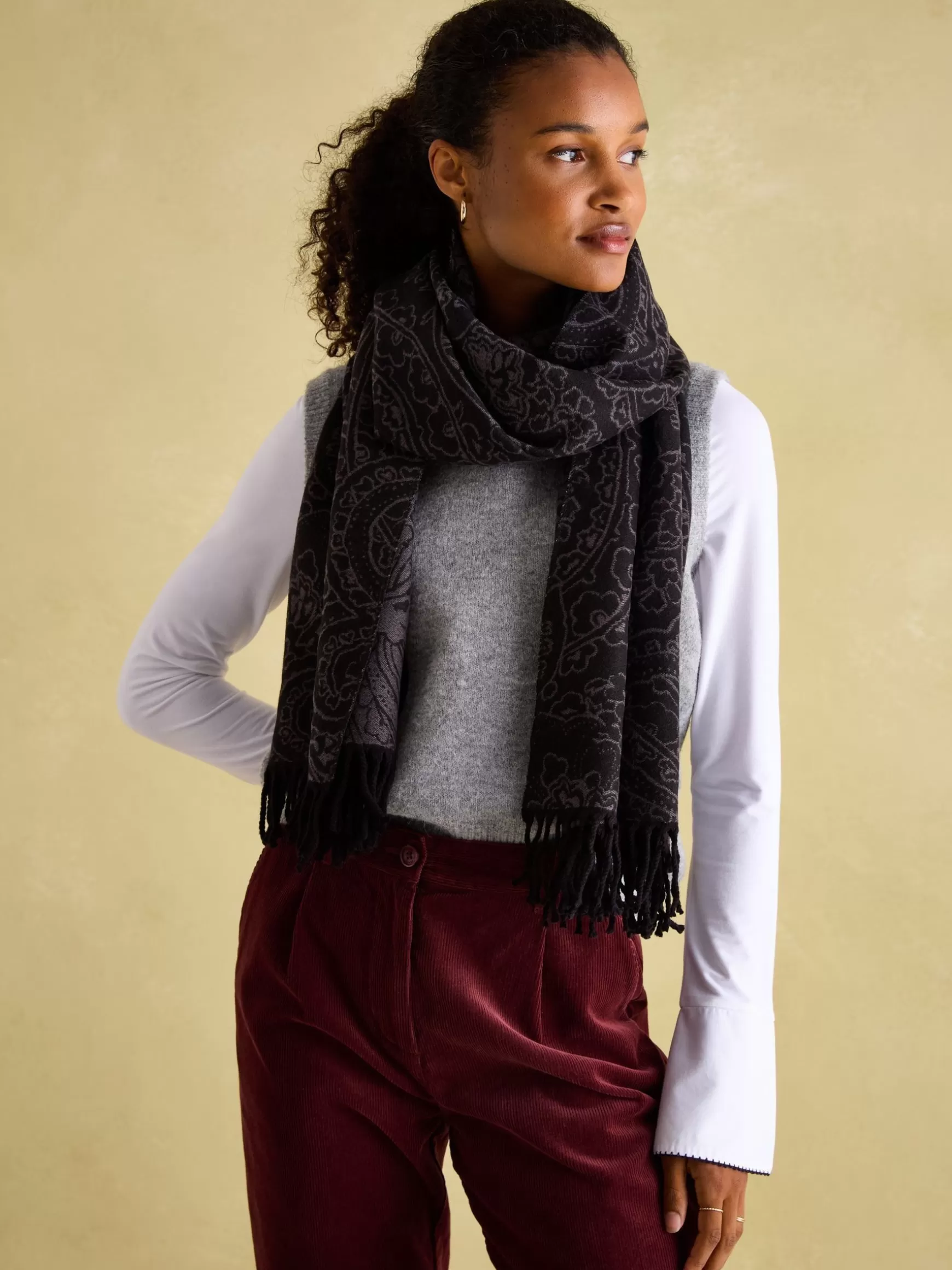 Elissa Black & Grey Double-Sided Jacquard Scarf^Joules Discount