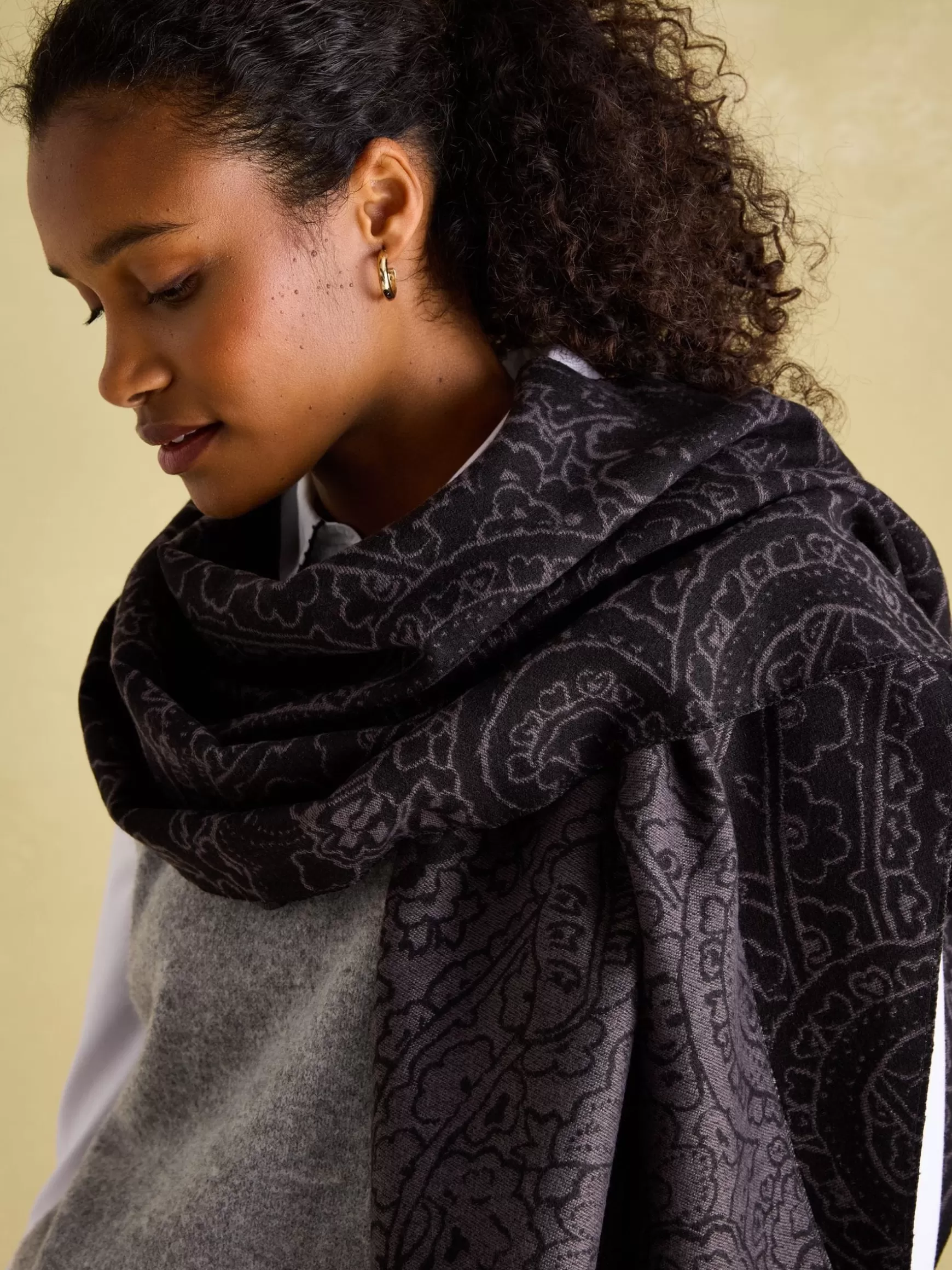 Elissa Black & Grey Double-Sided Jacquard Scarf^Joules Discount