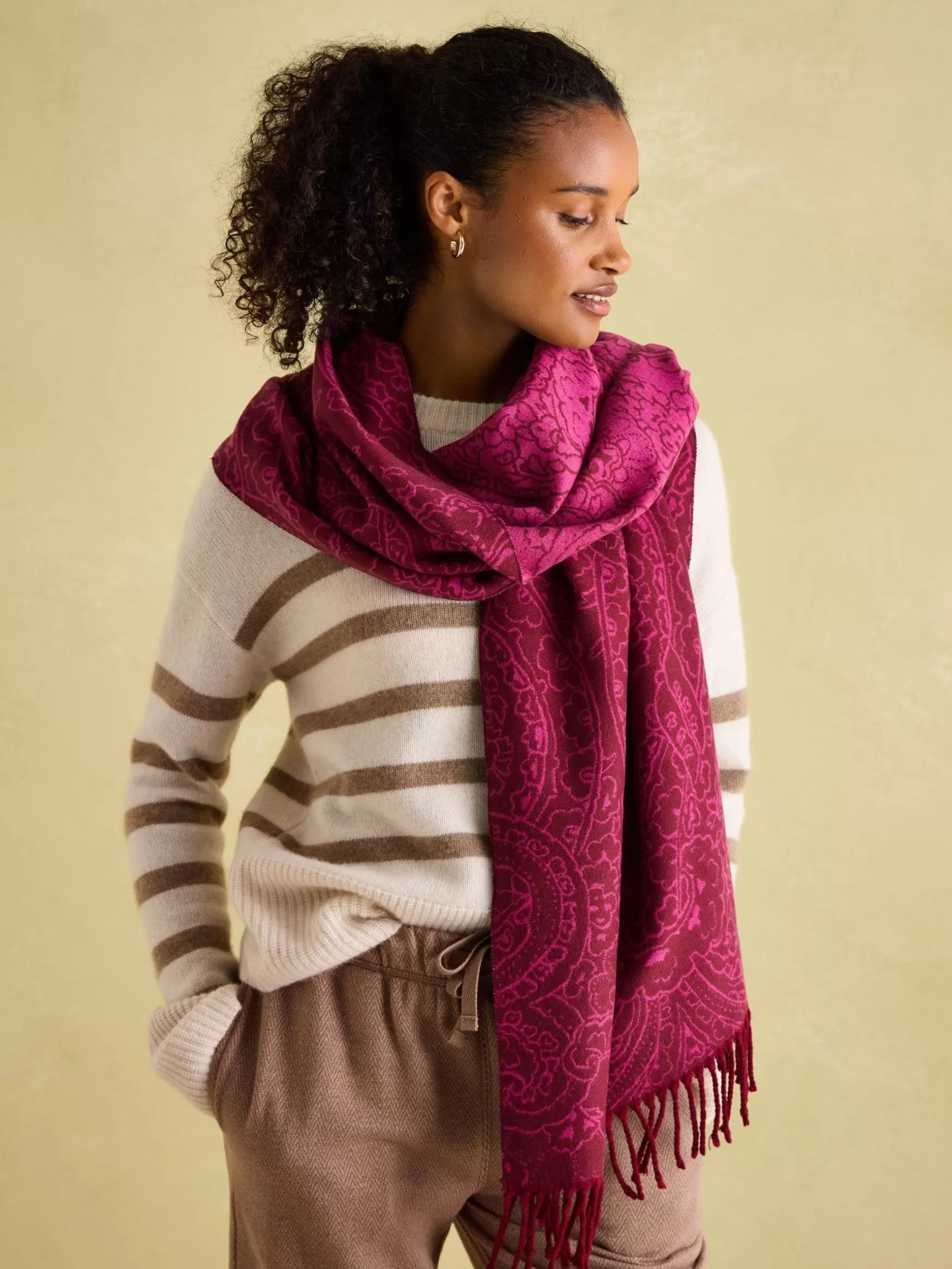 Elissa Pink & Plum Double-Sided Jacquard Scarf^Joules Best