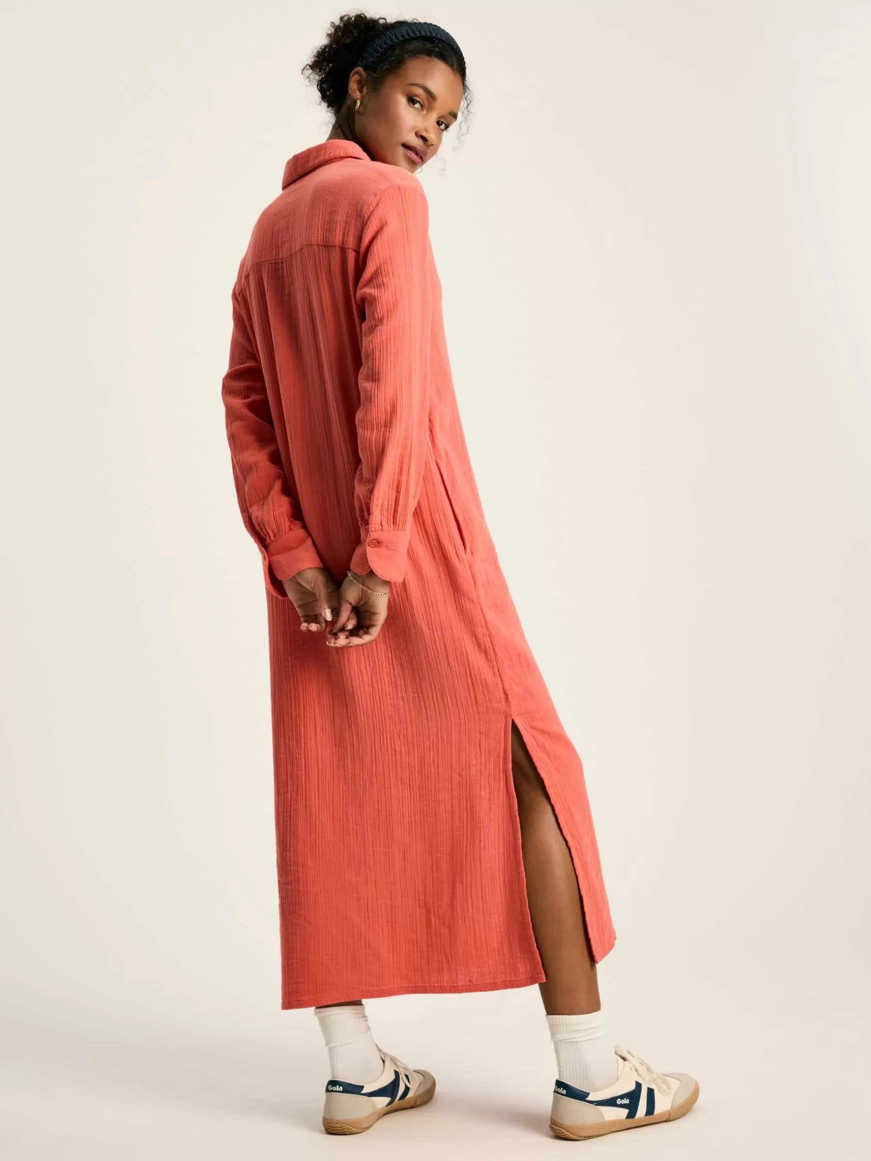 Erica Coral Pink Button Through Cotton Shirt Dress^Joules Clearance