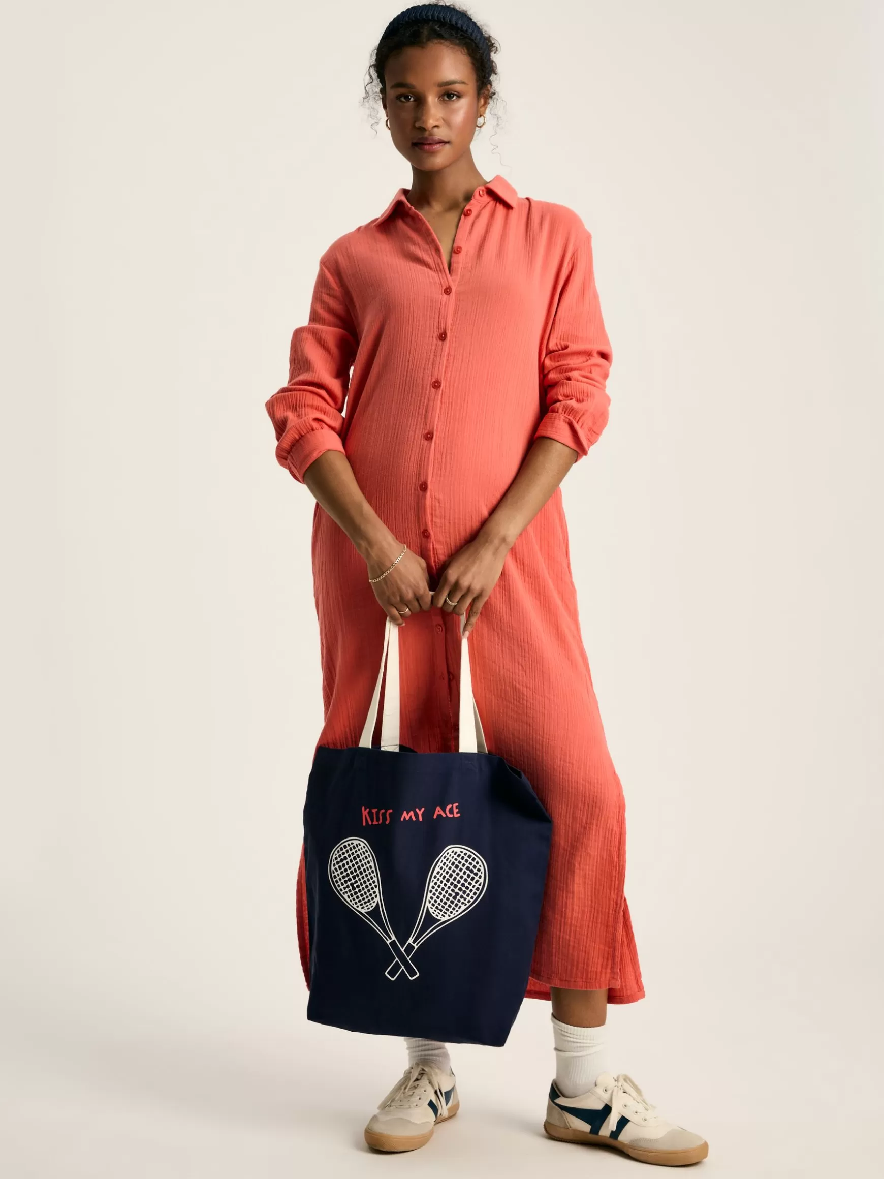 Erica Coral Pink Button Through Cotton Shirt Dress^Joules Clearance