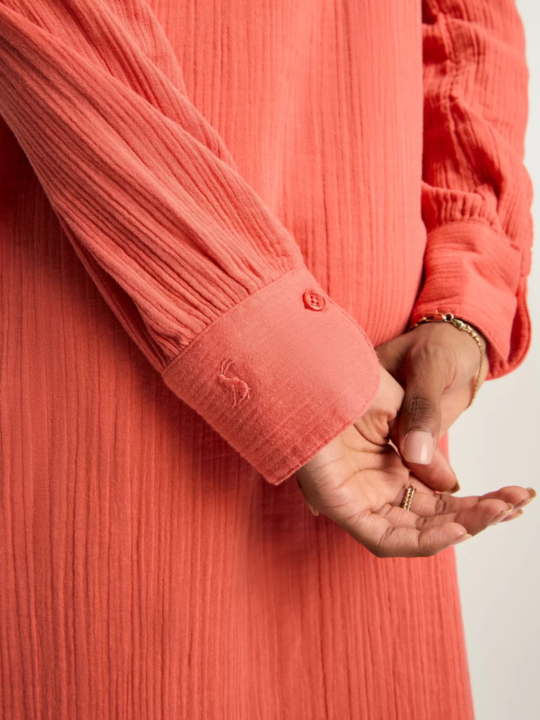 Erica Coral Pink Button Through Cotton Shirt Dress^Joules Clearance