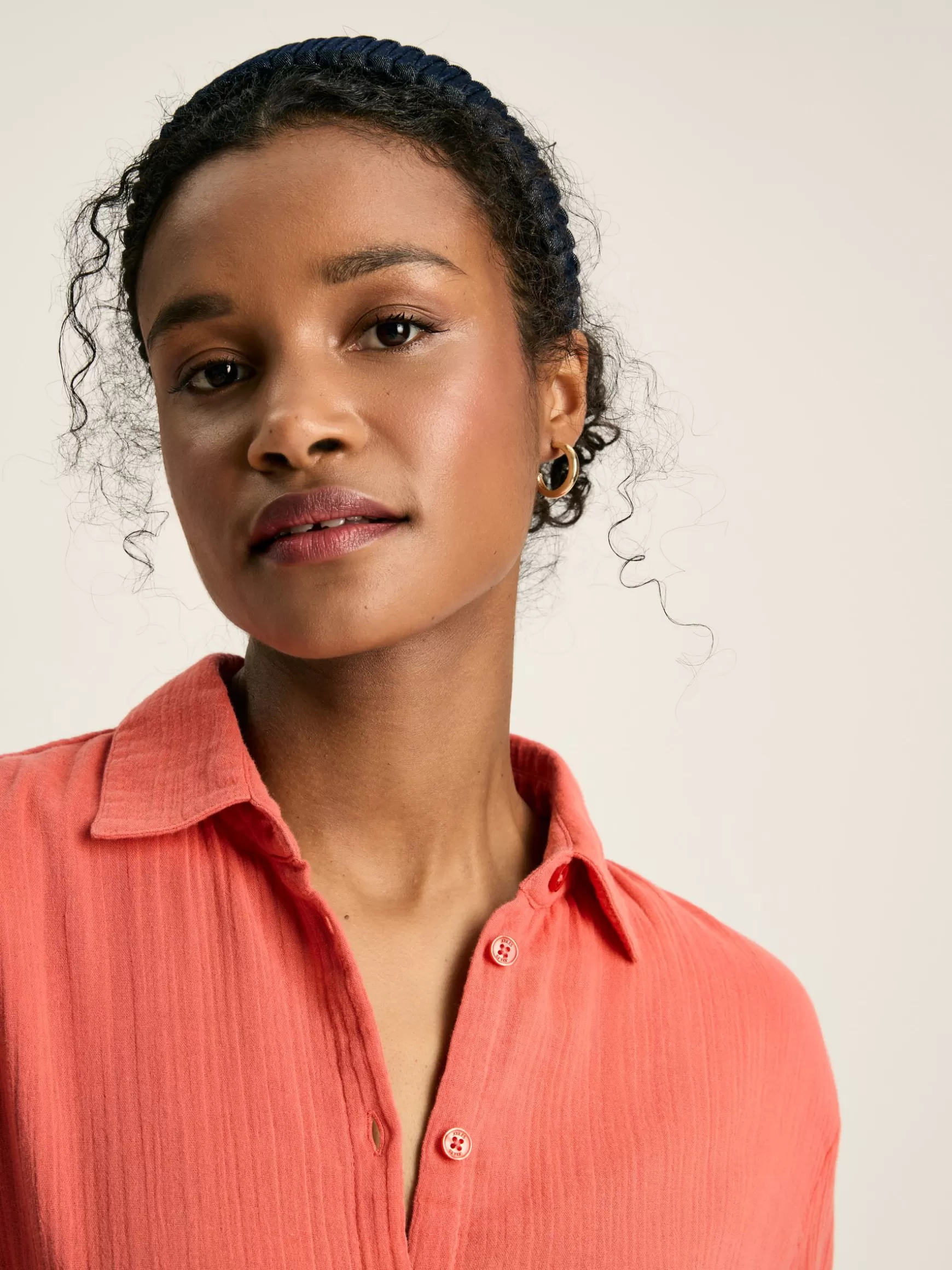 Erica Coral Pink Button Through Cotton Shirt Dress^Joules Clearance