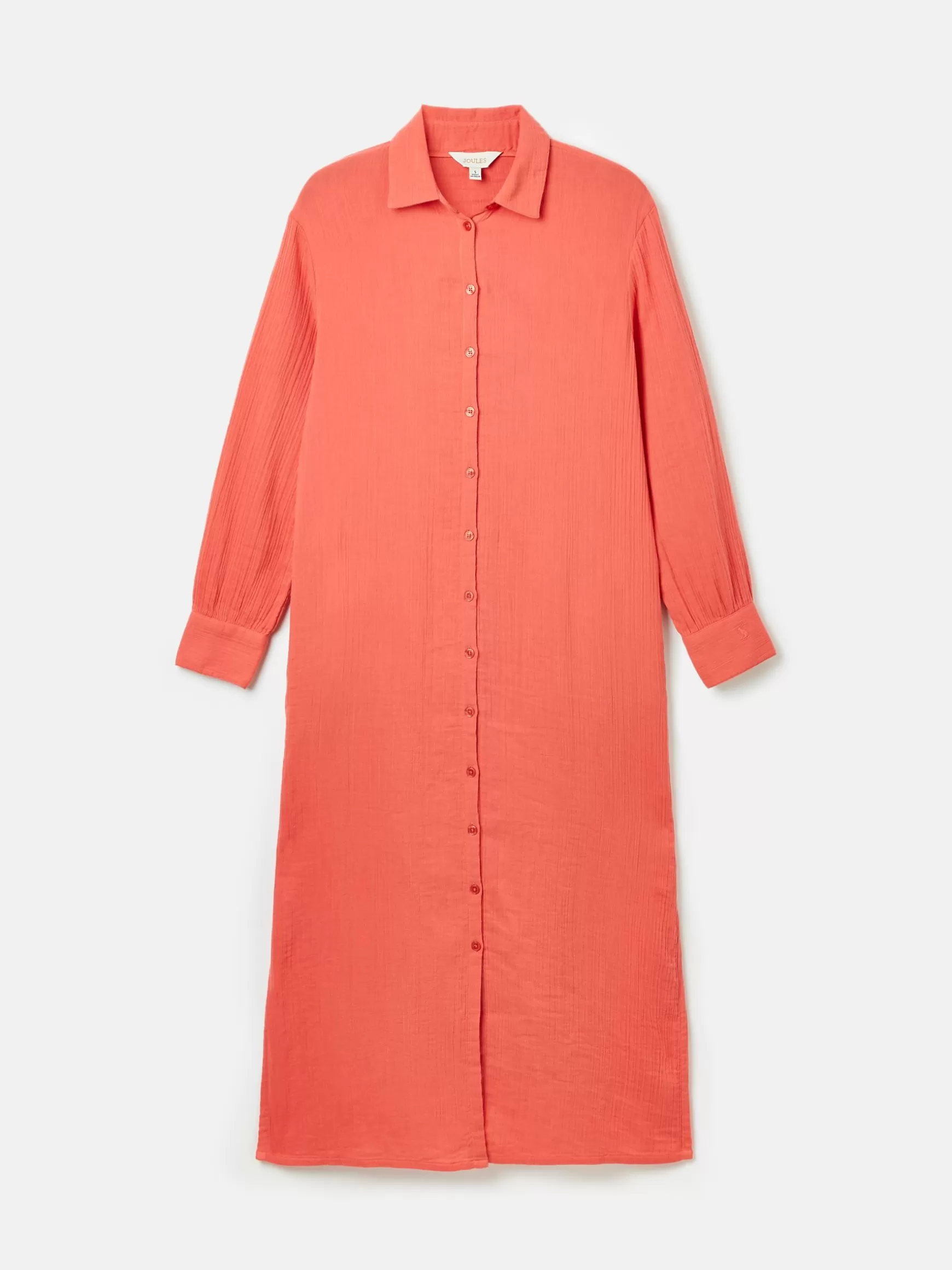 Erica Coral Pink Button Through Cotton Shirt Dress^Joules Clearance