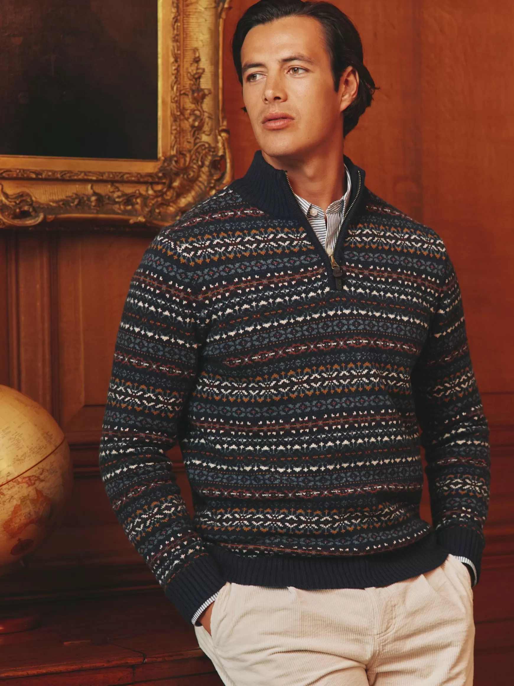 Fair Isle Quarter Zip Knit Jumper Contains Merino Wool^Joules Best Sale