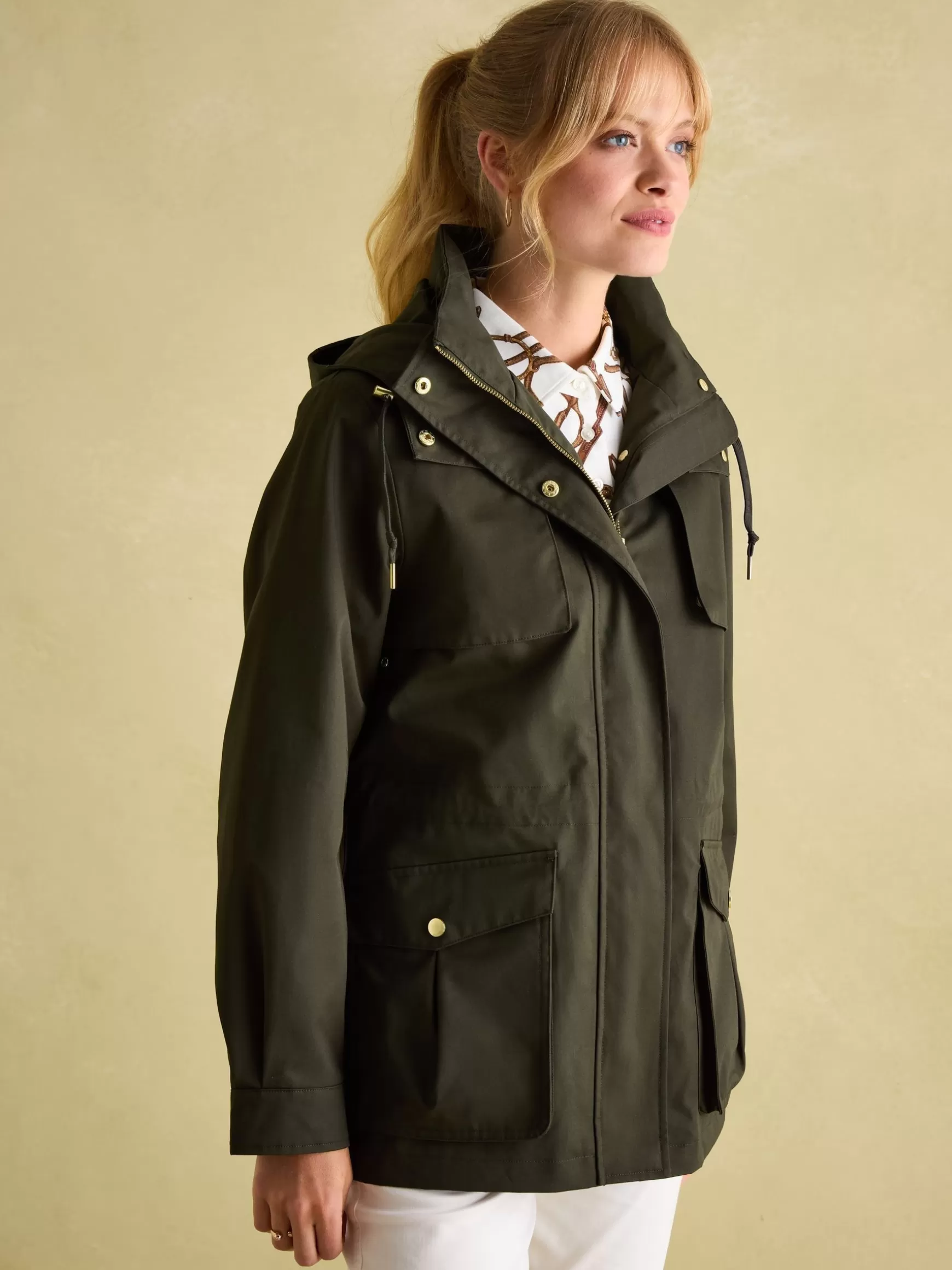 Fairford Khaki Green Waterproof Raincoat with Hood^Joules New