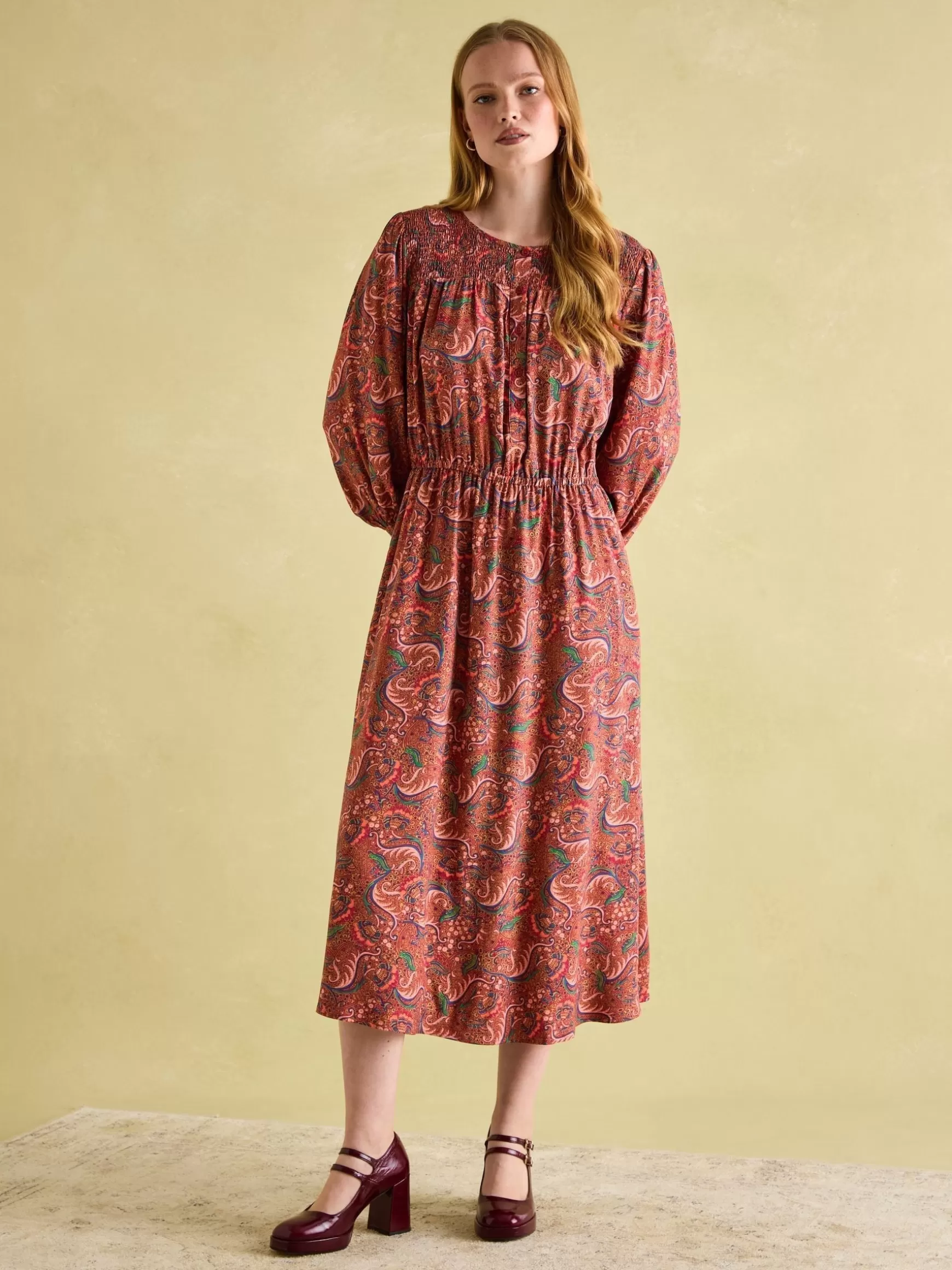 Felicity Red Paisley Smocked Midi Dress^Joules Cheap