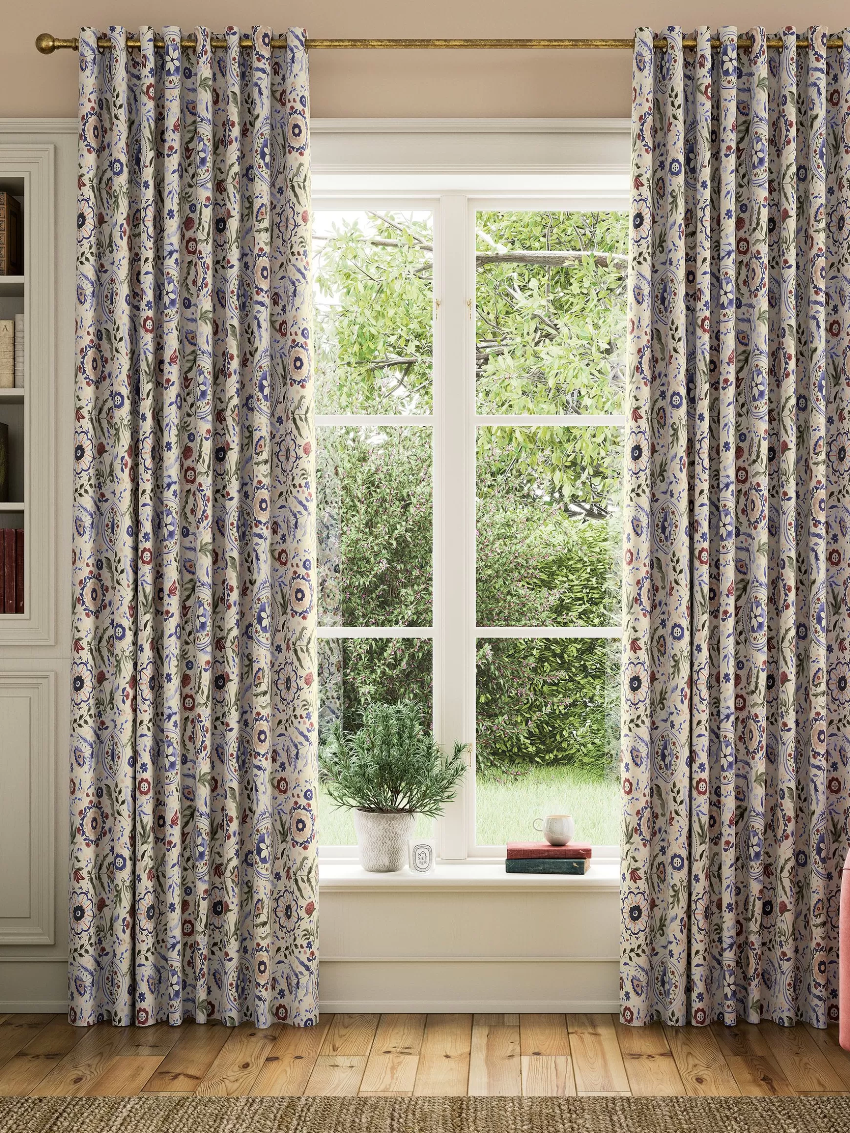Festival Flowers Set of 2 Cream Multi Blackout Eyelet Curtains^Joules Store