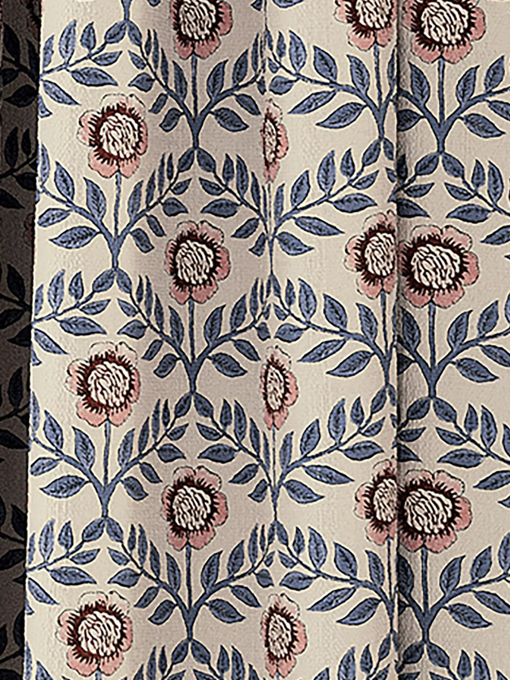 Floral Foulard Set of 2 Blue & Cream Blackout Pencil Pleat Curtains^Joules Shop