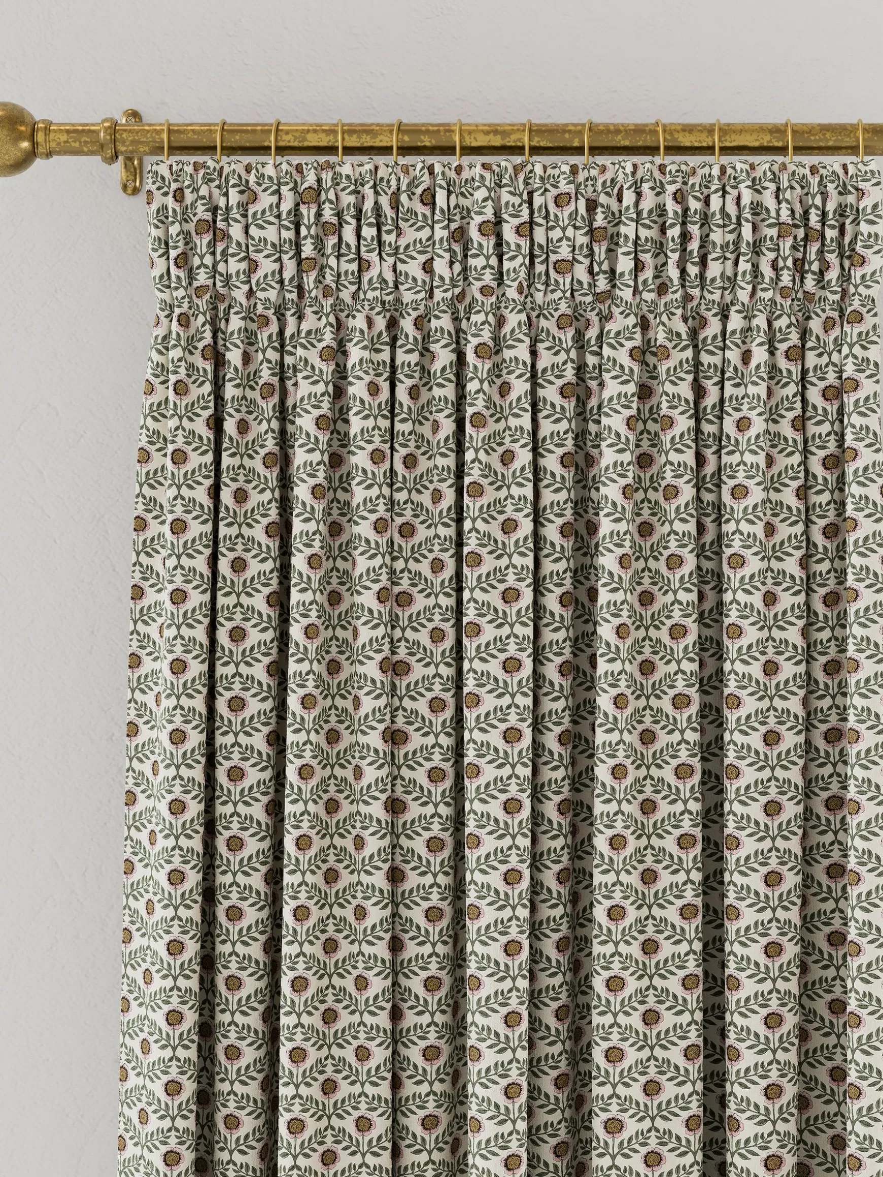 Floral Foulard Set of 2 Green & Cream Blackout Pencil Pleat Curtains^Joules Discount