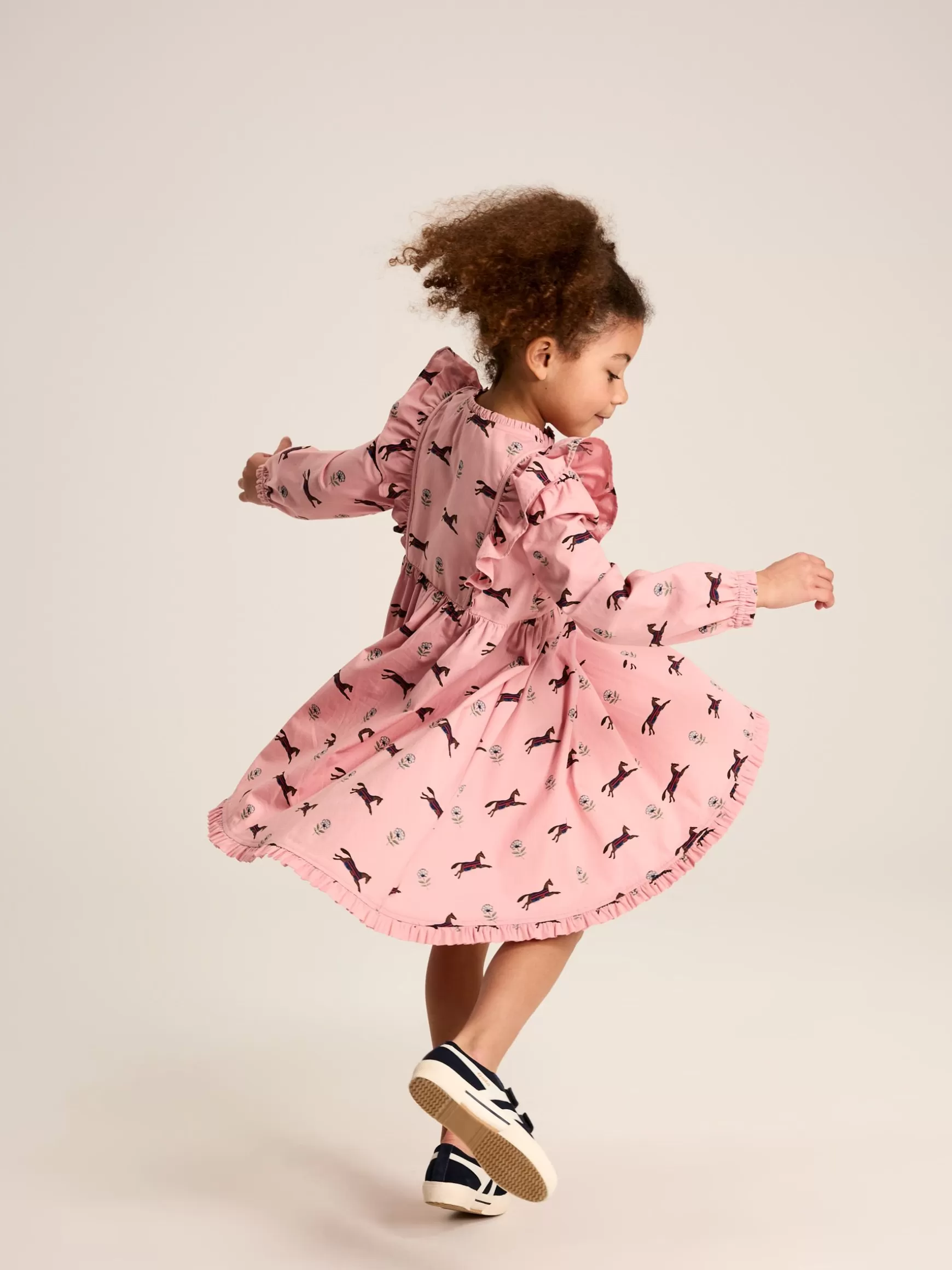 Florence Pink Horse Print Long Sleeve Frilled Dress^Joules Best Sale