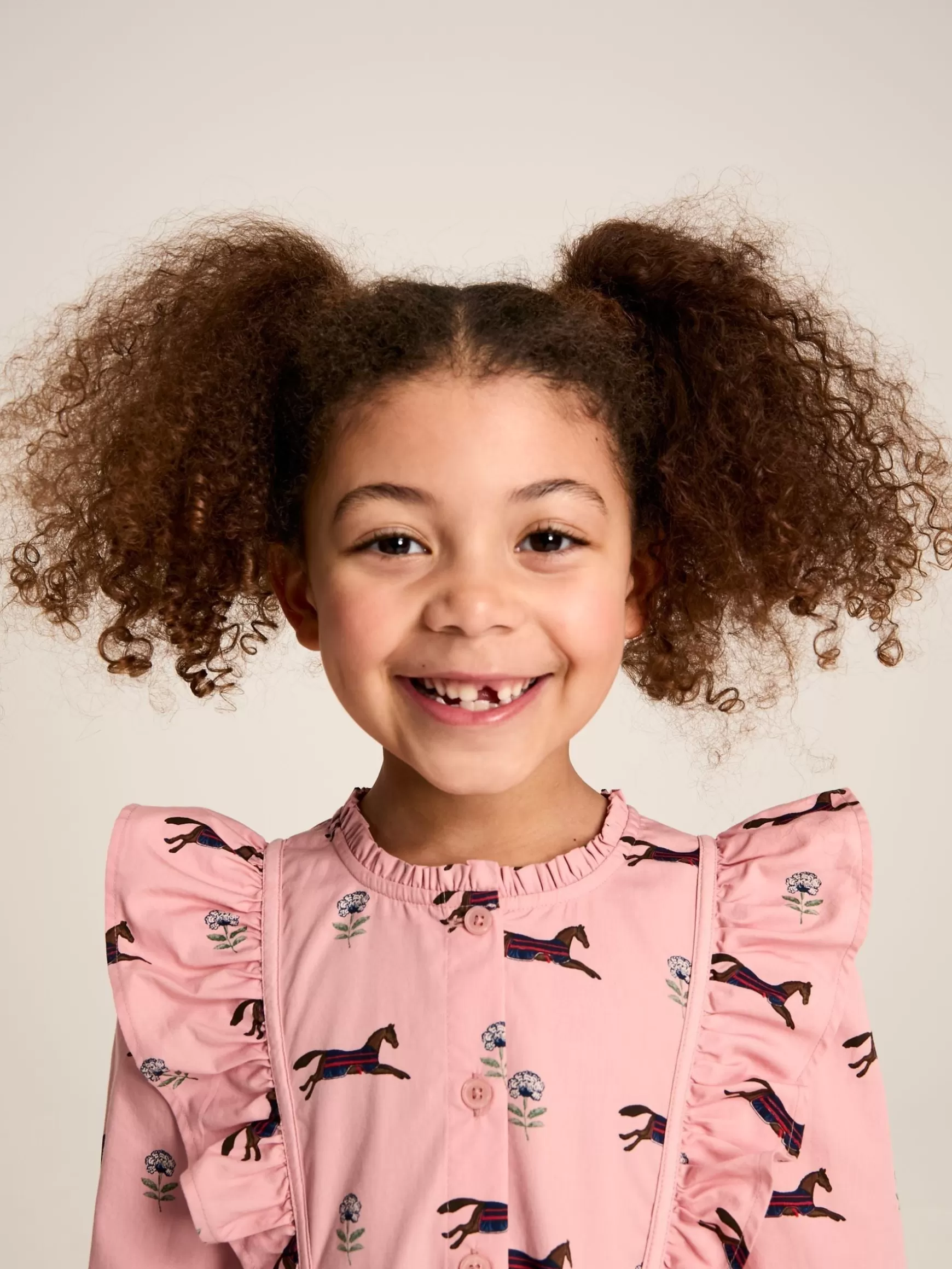 Florence Pink Horse Print Long Sleeve Frilled Dress^Joules Best Sale