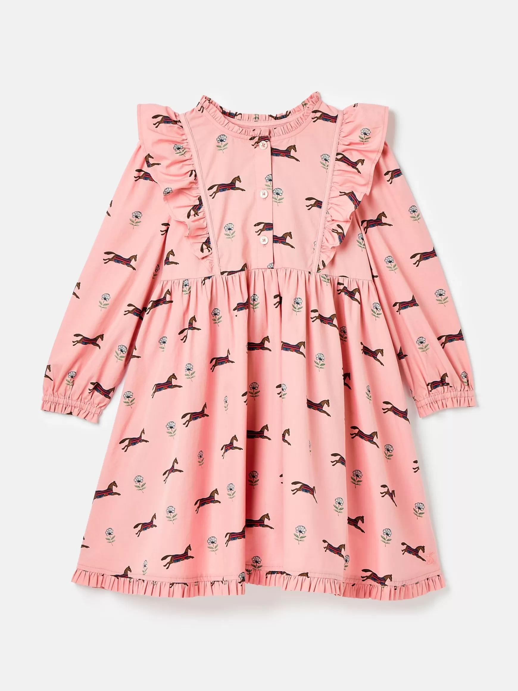 Florence Pink Horse Print Long Sleeve Frilled Dress^Joules Best Sale