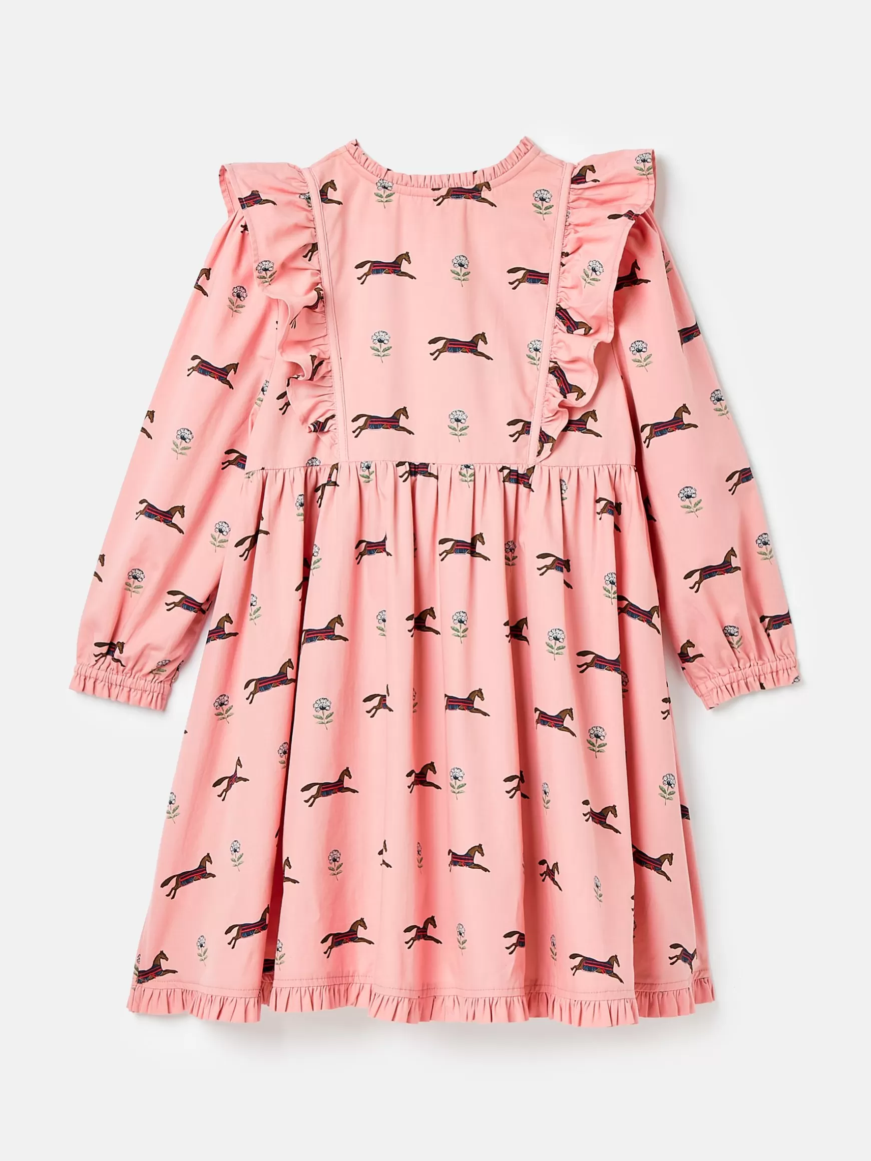 Florence Pink Horse Print Long Sleeve Frilled Dress^Joules Best Sale