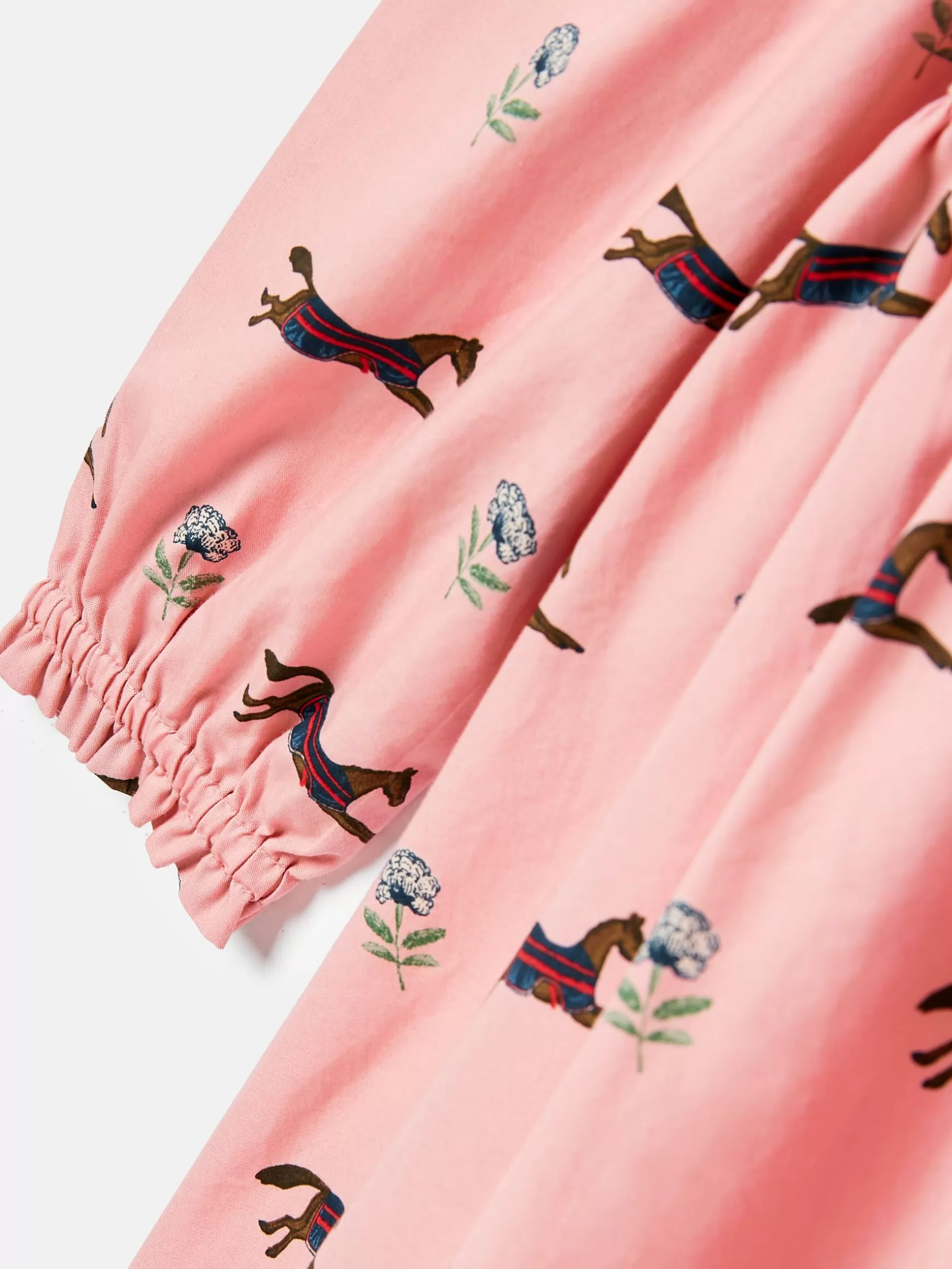 Florence Pink Horse Print Long Sleeve Frilled Dress^Joules Best Sale