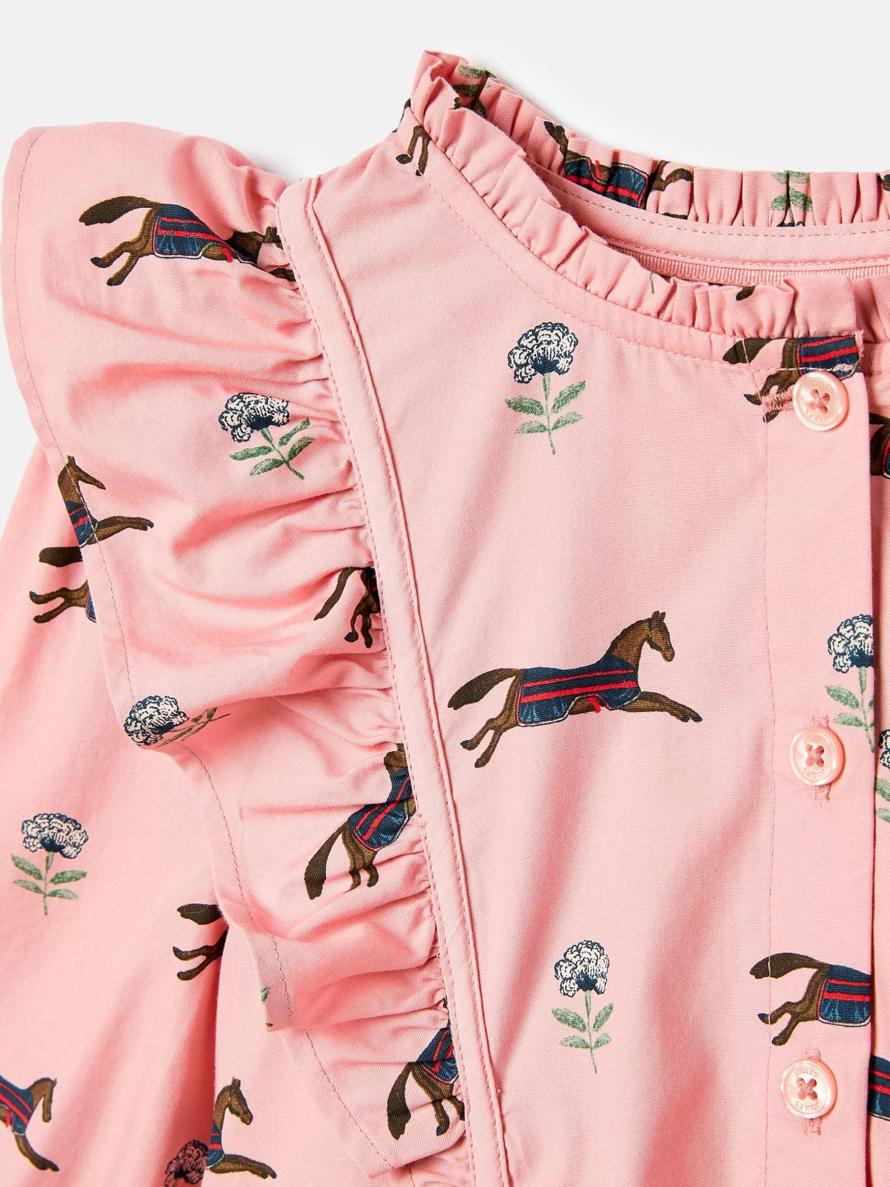 Florence Pink Horse Print Long Sleeve Frilled Dress^Joules Best Sale