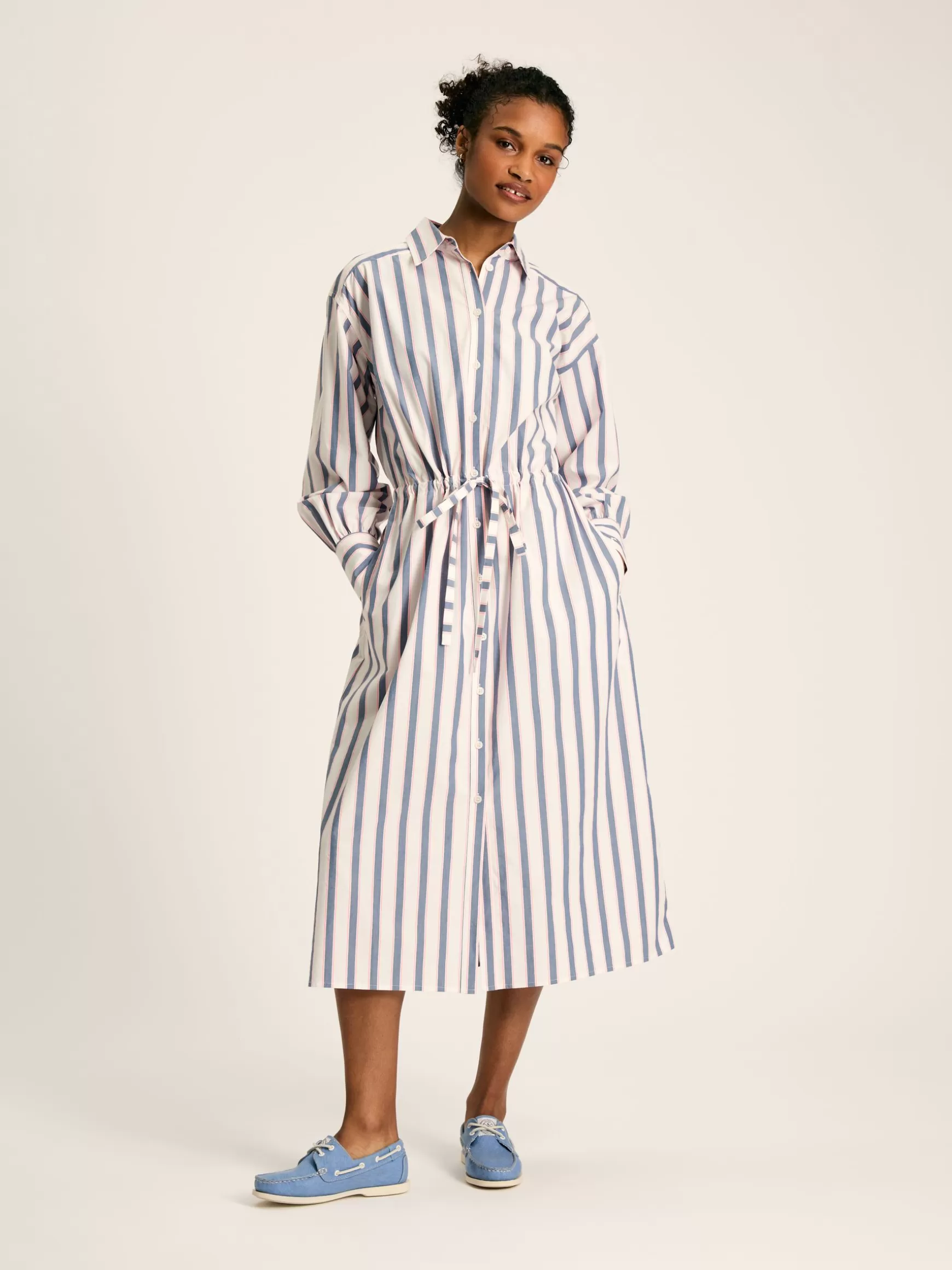Francesca Blue Printed Tie Waist Shirt Dress^Joules Online