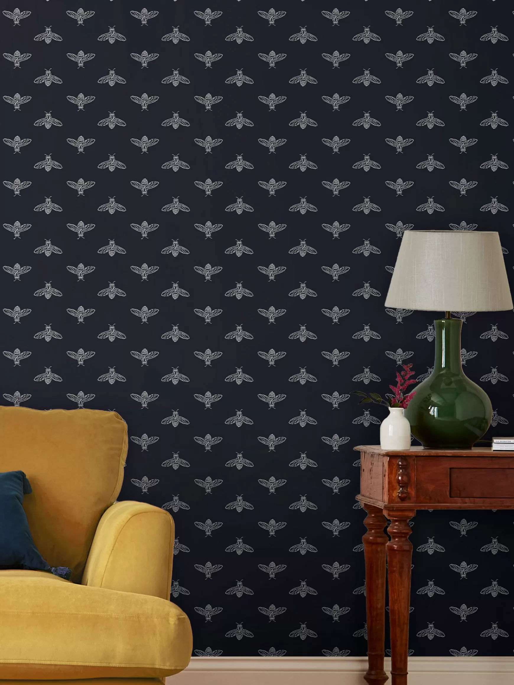 French Navy Block Print Bee 10M Wallpaper^Joules Cheap