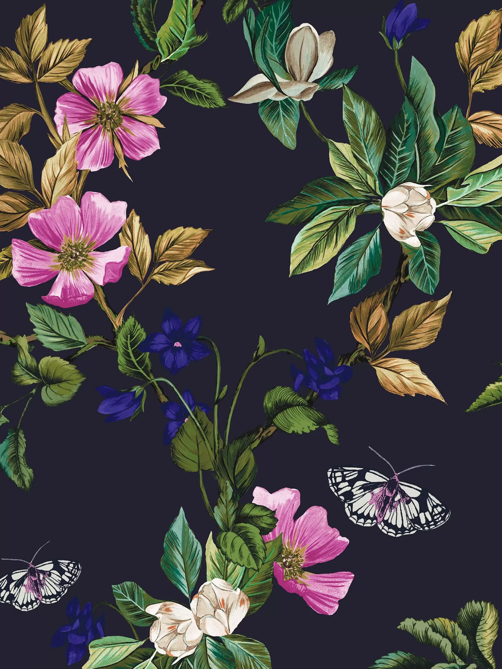 French Navy Wakerley Woodland Floral 10M Wallpaper^Joules Store