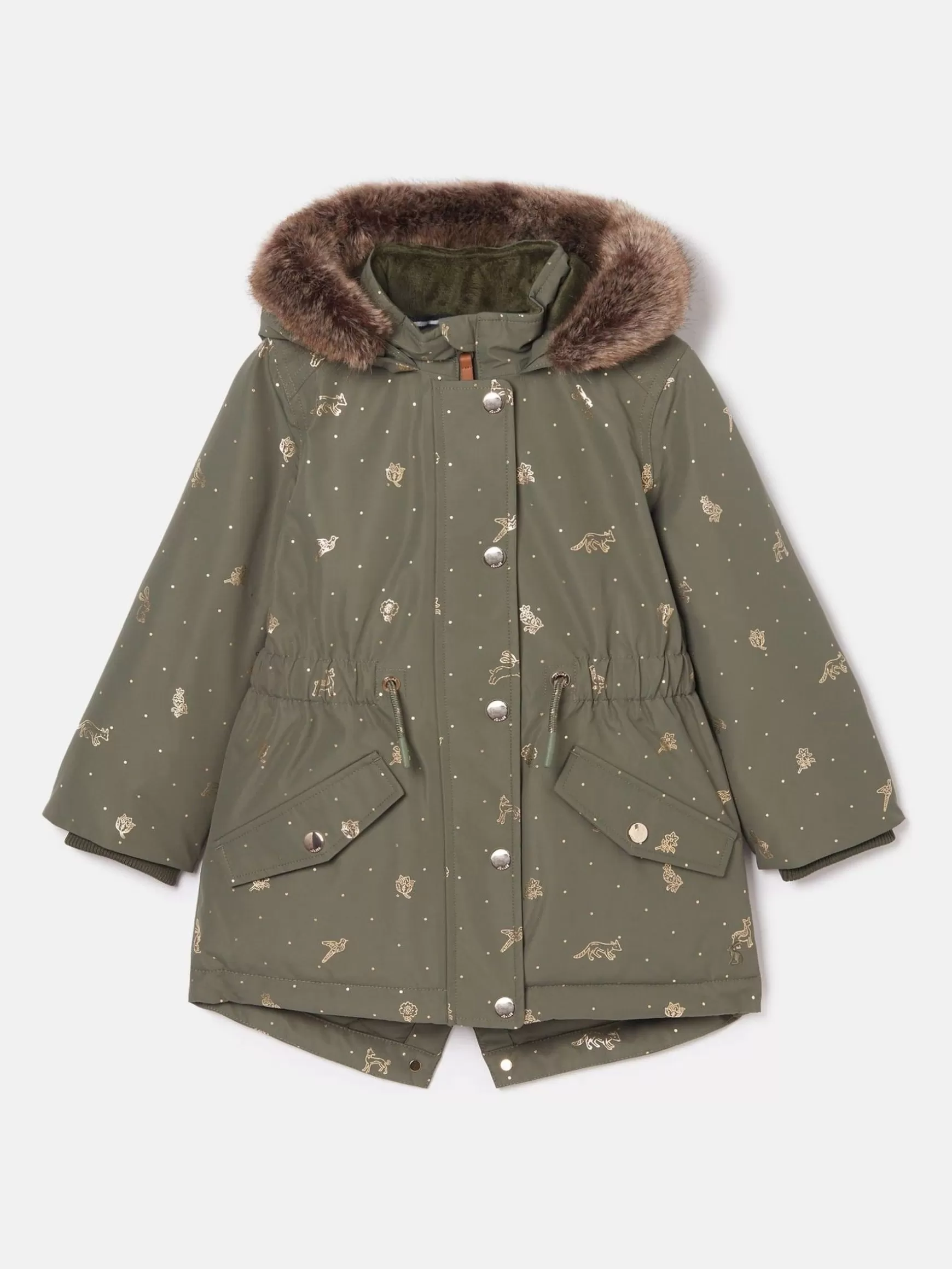 Girls' Alix Khaki Green Printed Waterproof Parka Coat^Joules Outlet