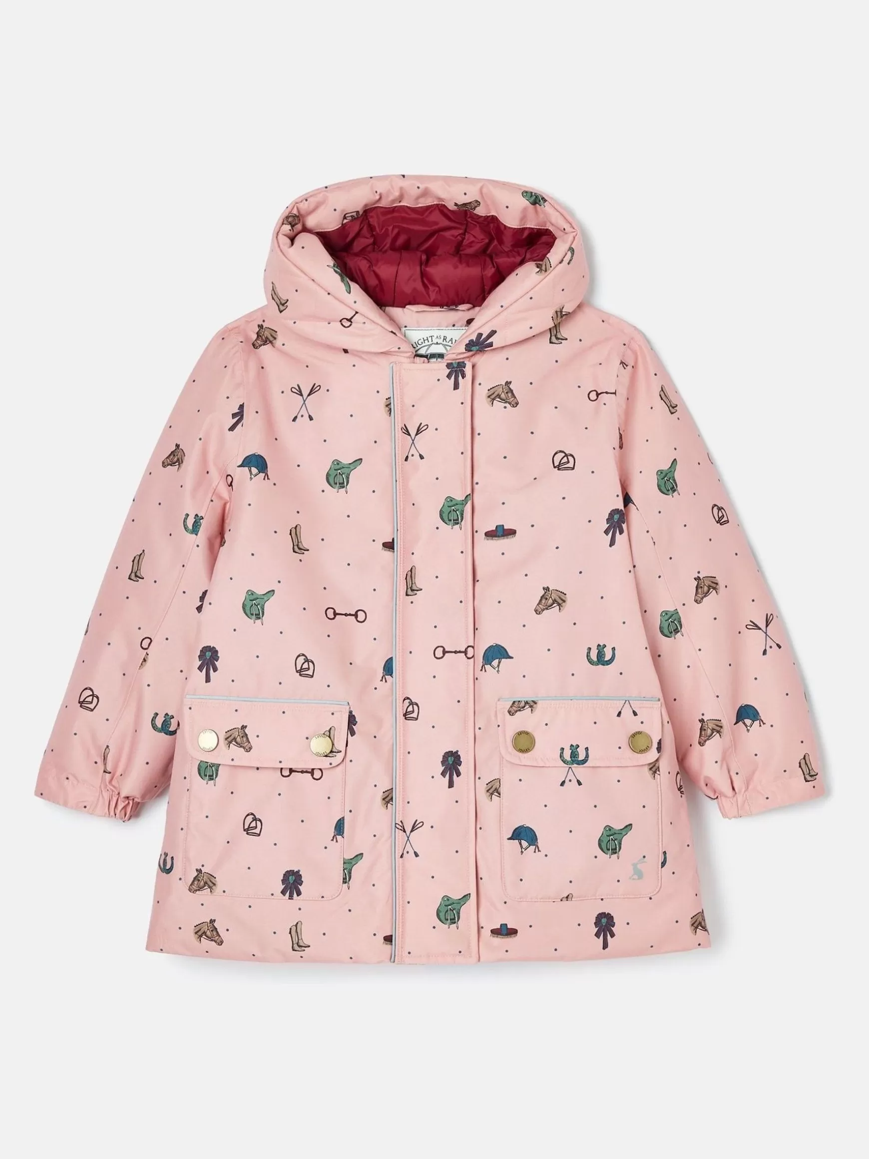 Girls' Fairview Pink Horse Print Waterproof Coat with Quilted Lining^Joules Cheap