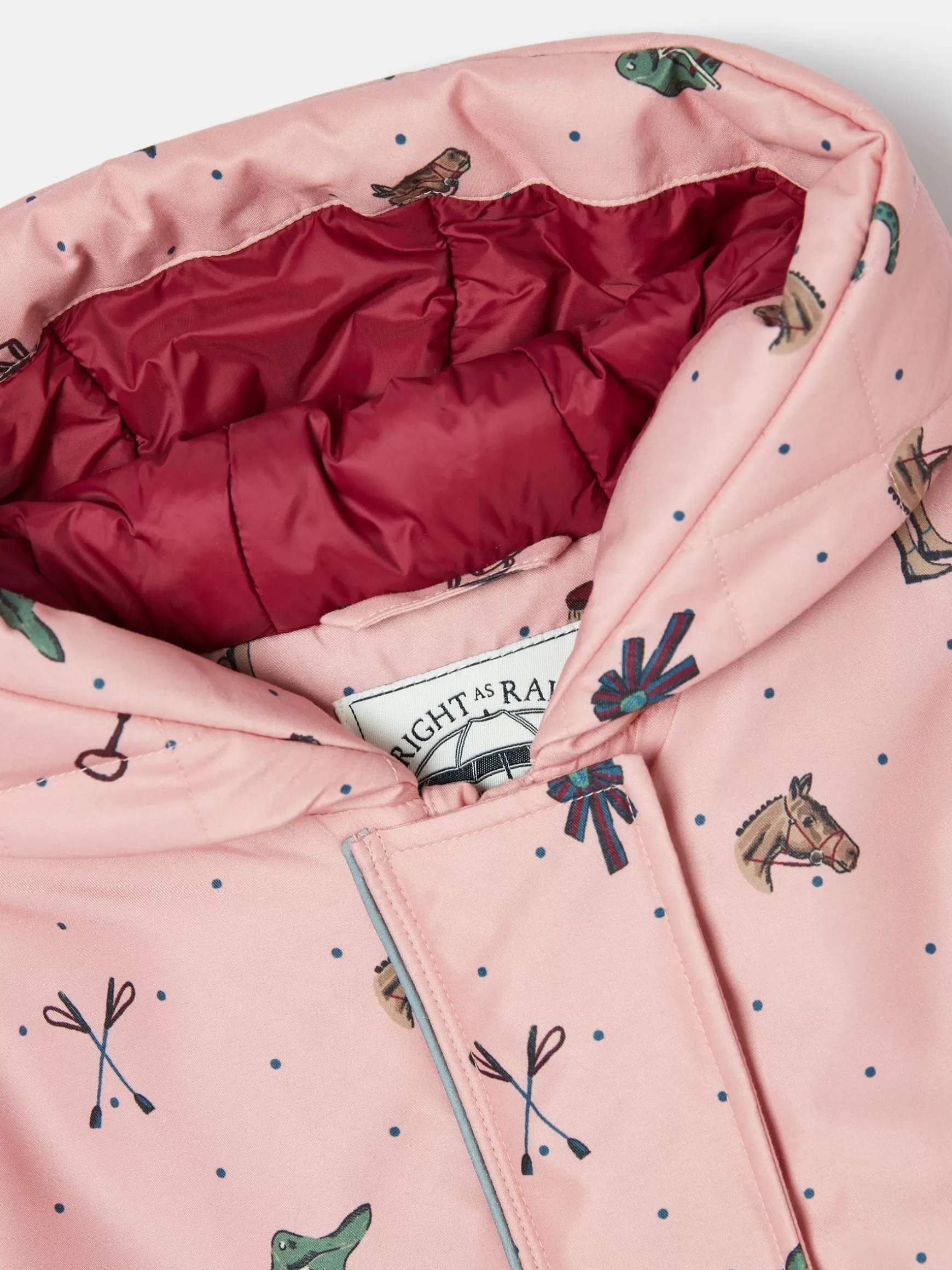 Girls' Fairview Pink Horse Print Waterproof Coat with Quilted Lining^Joules Cheap