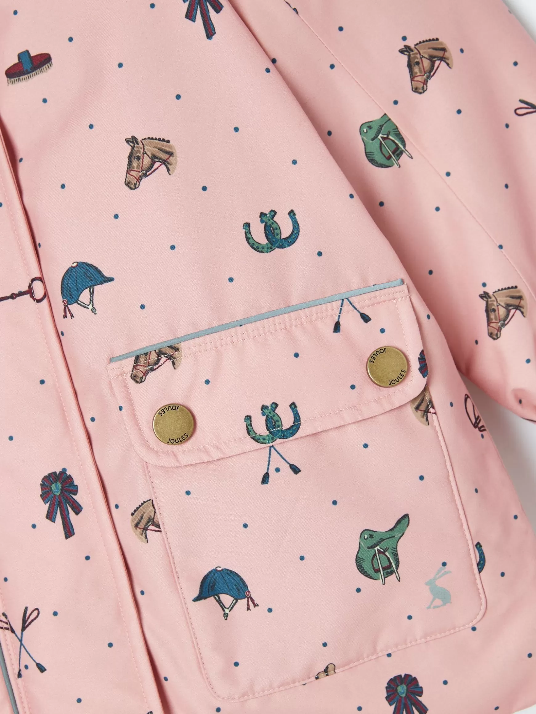 Girls' Fairview Pink Horse Print Waterproof Coat with Quilted Lining^Joules Cheap