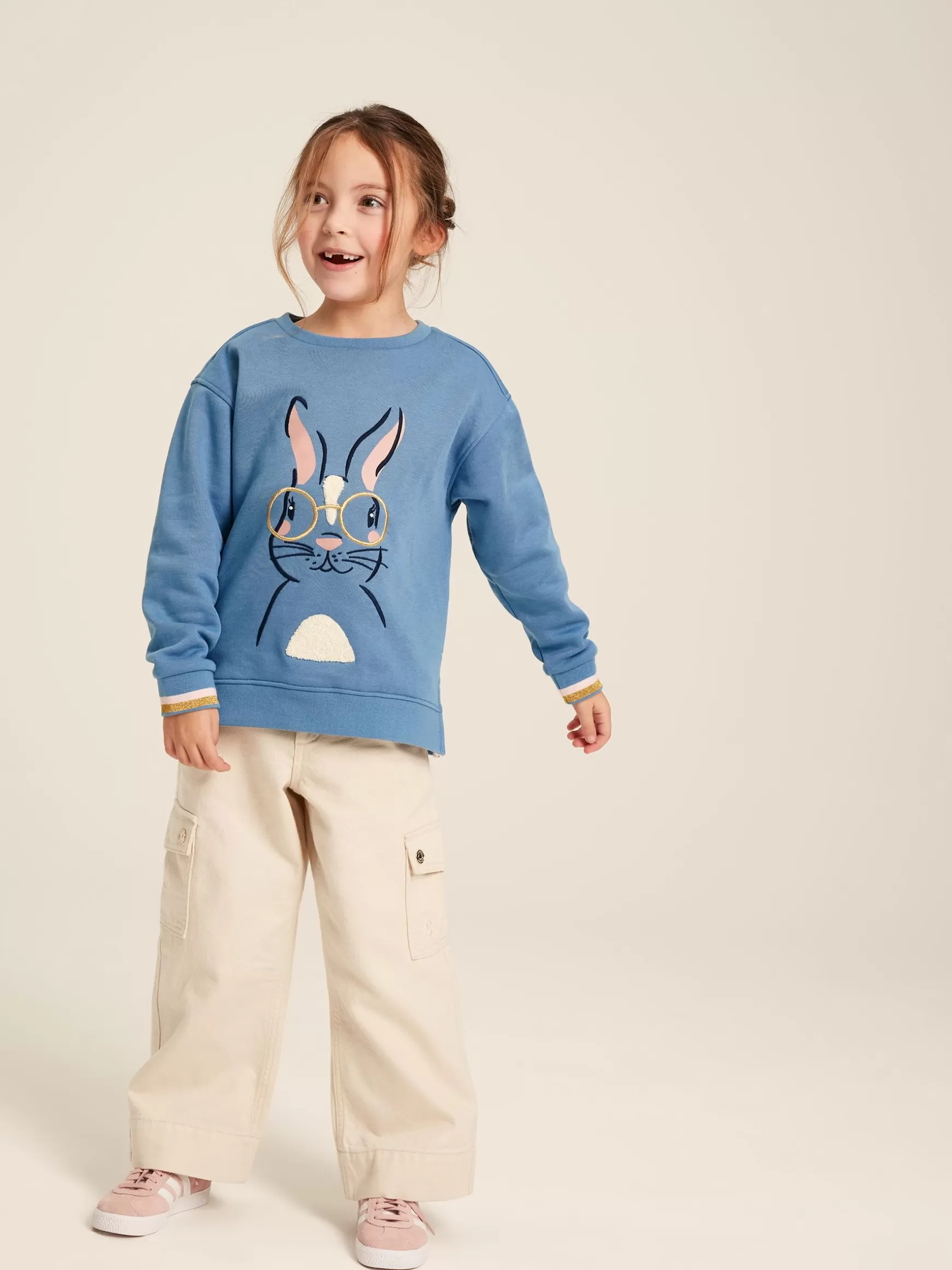 Girls' Mackenzie Blue Rabbit Embroidered Artwork Crew Neck Sweatshirt^Joules Best Sale