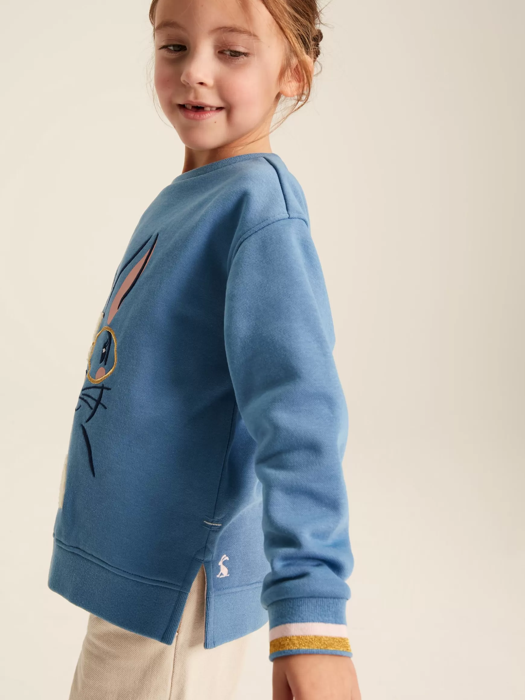 Girls' Mackenzie Blue Rabbit Embroidered Artwork Crew Neck Sweatshirt^Joules Best Sale
