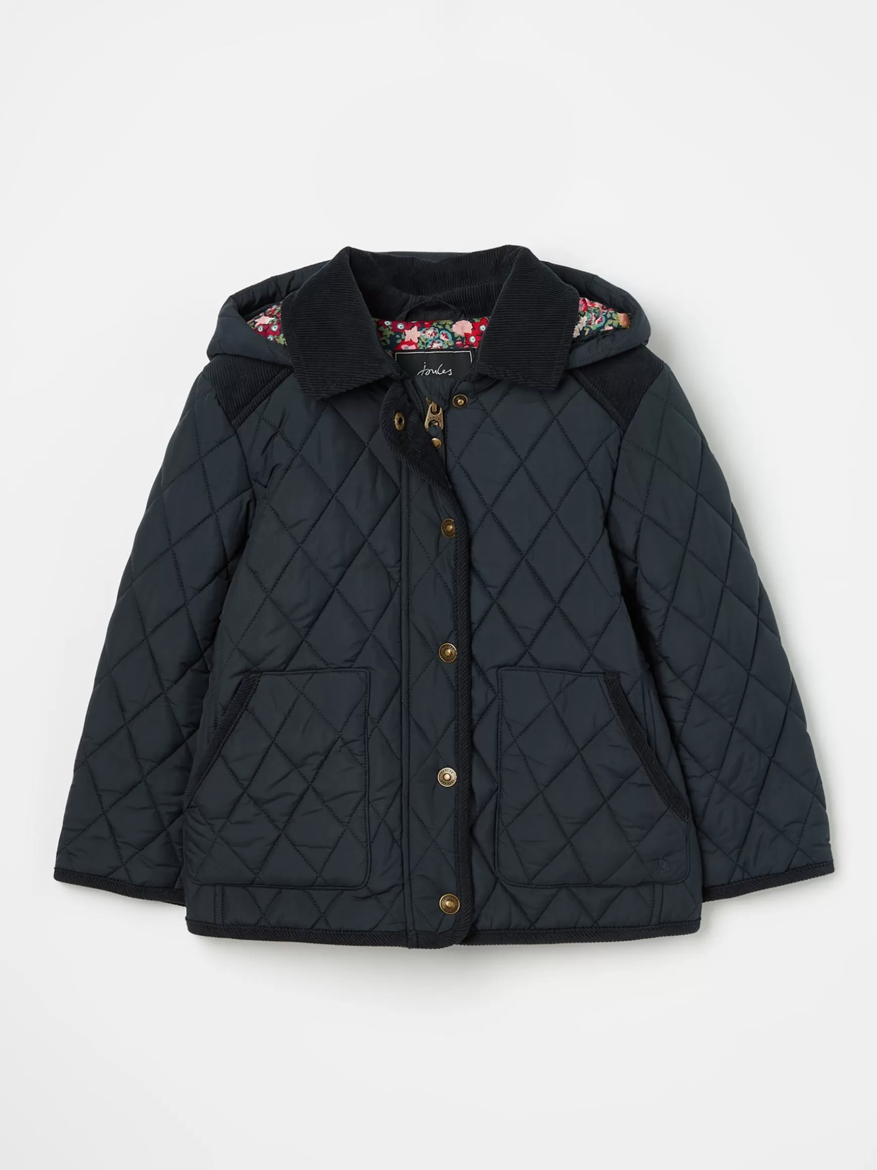 Girls' Marsdale Navy Blue Diamond Quilted Coat With Hood^Joules Flash Sale