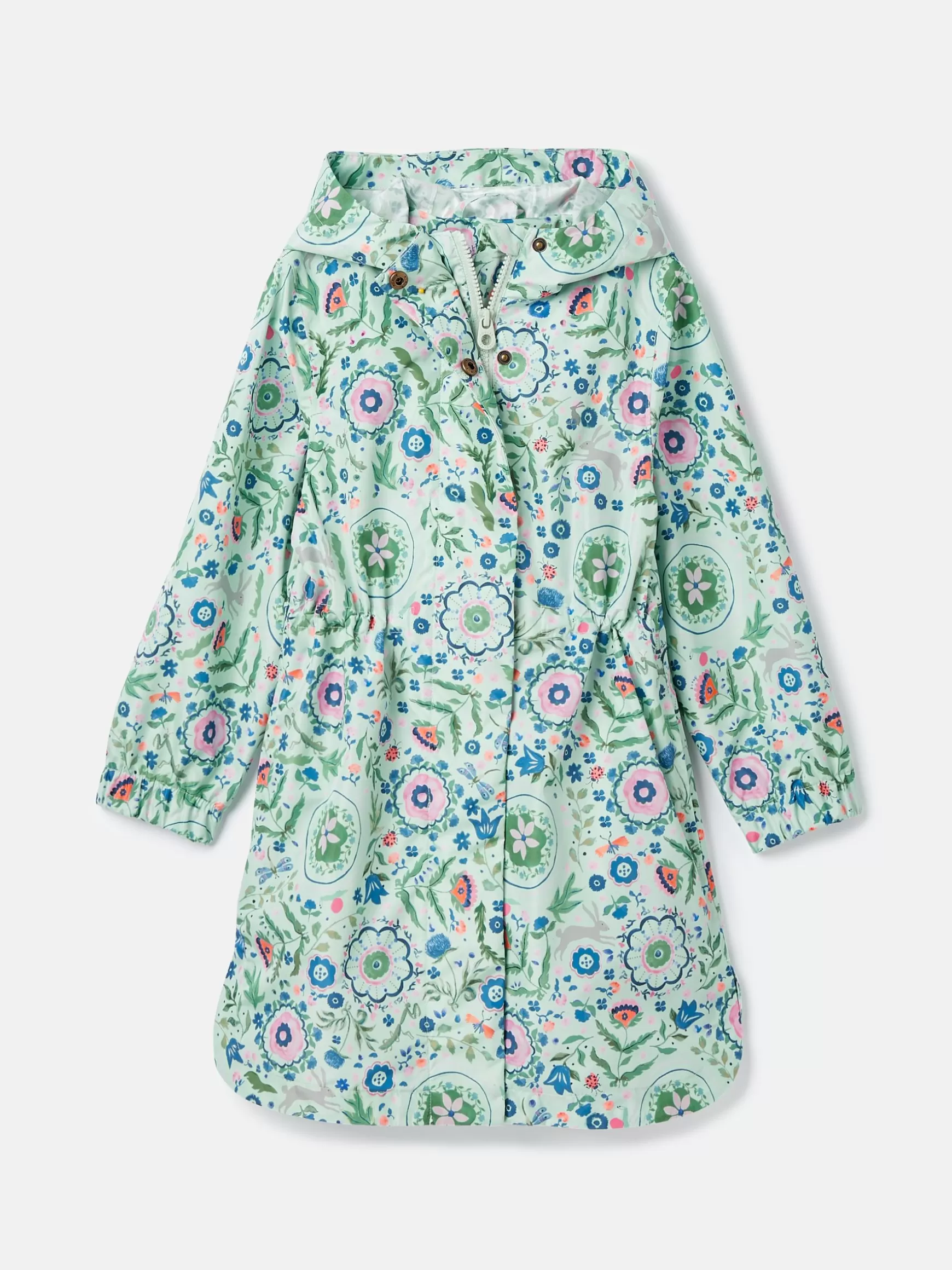 Girls' Rainford Green Floral Waterproof Packable Raincoat With Hood^Joules Cheap