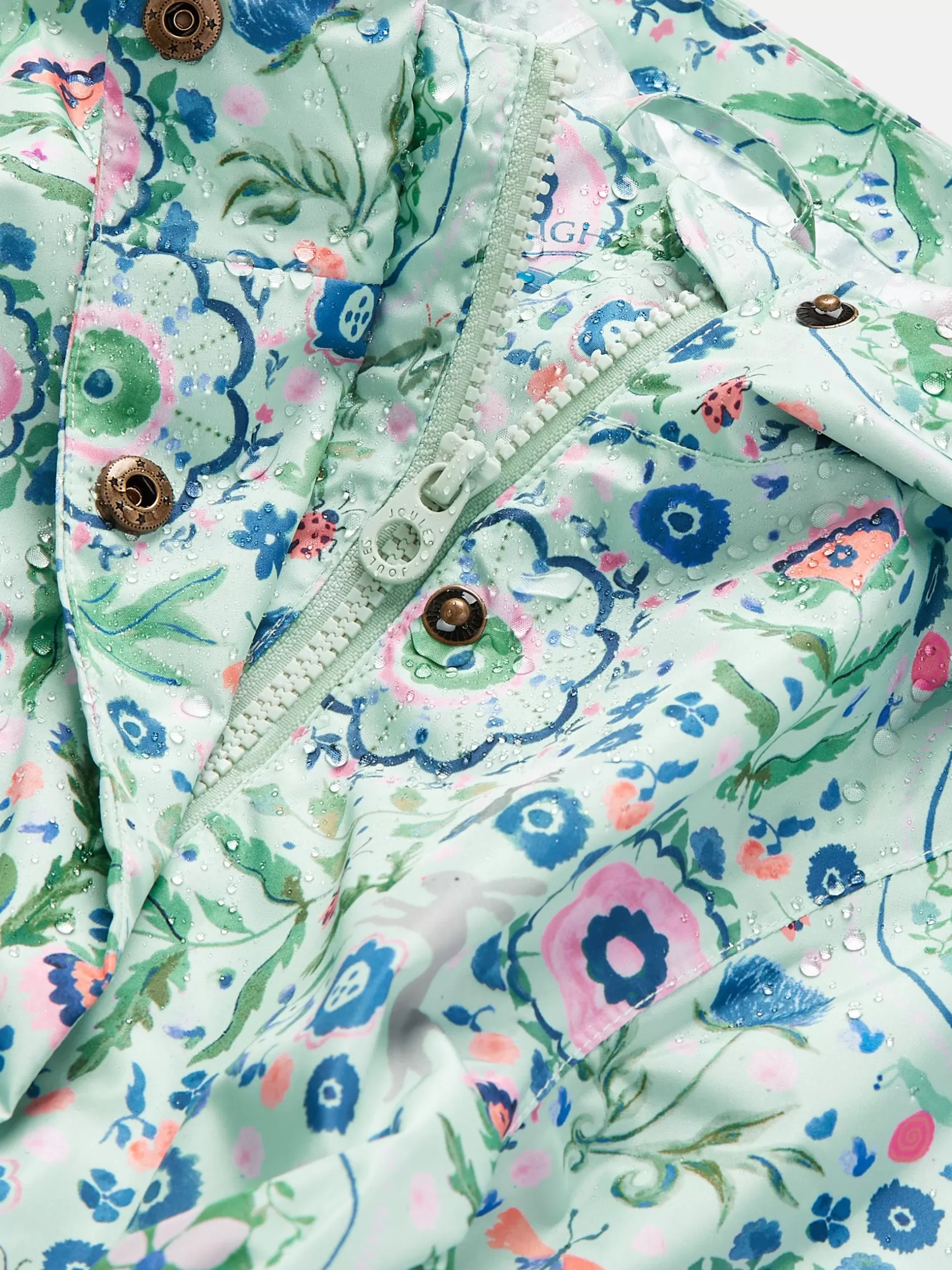 Girls' Rainford Green Floral Waterproof Packable Raincoat With Hood^Joules Cheap