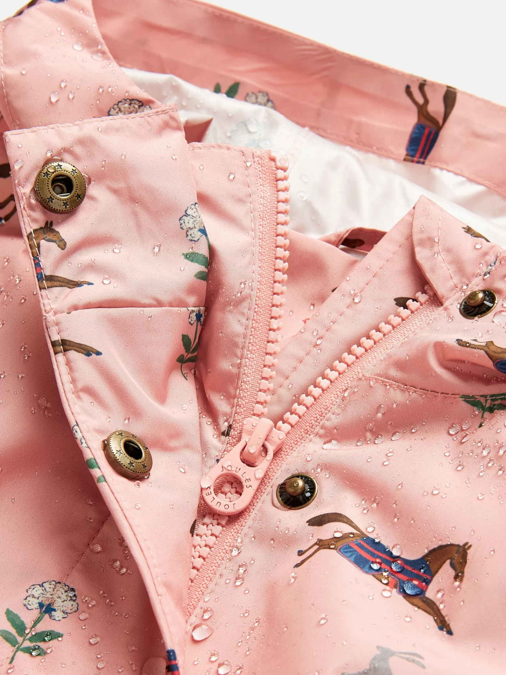 Girls' Rainford Pink Horse Waterproof Packable Raincoat With Hood^Joules Online