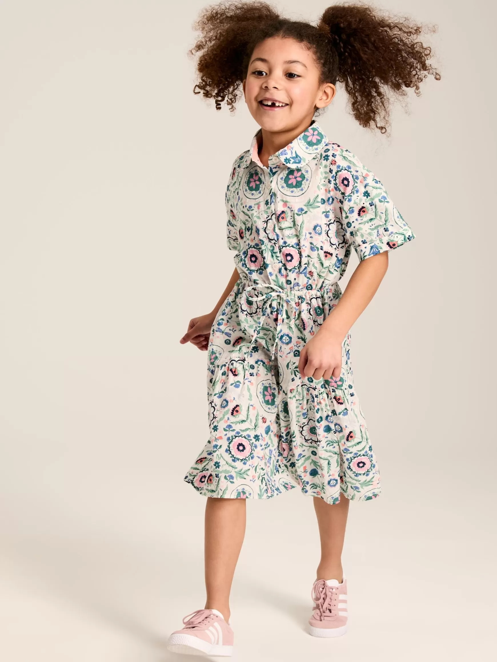 Girls' Summer Pink / Green Textured Shirt Dress^Joules Shop