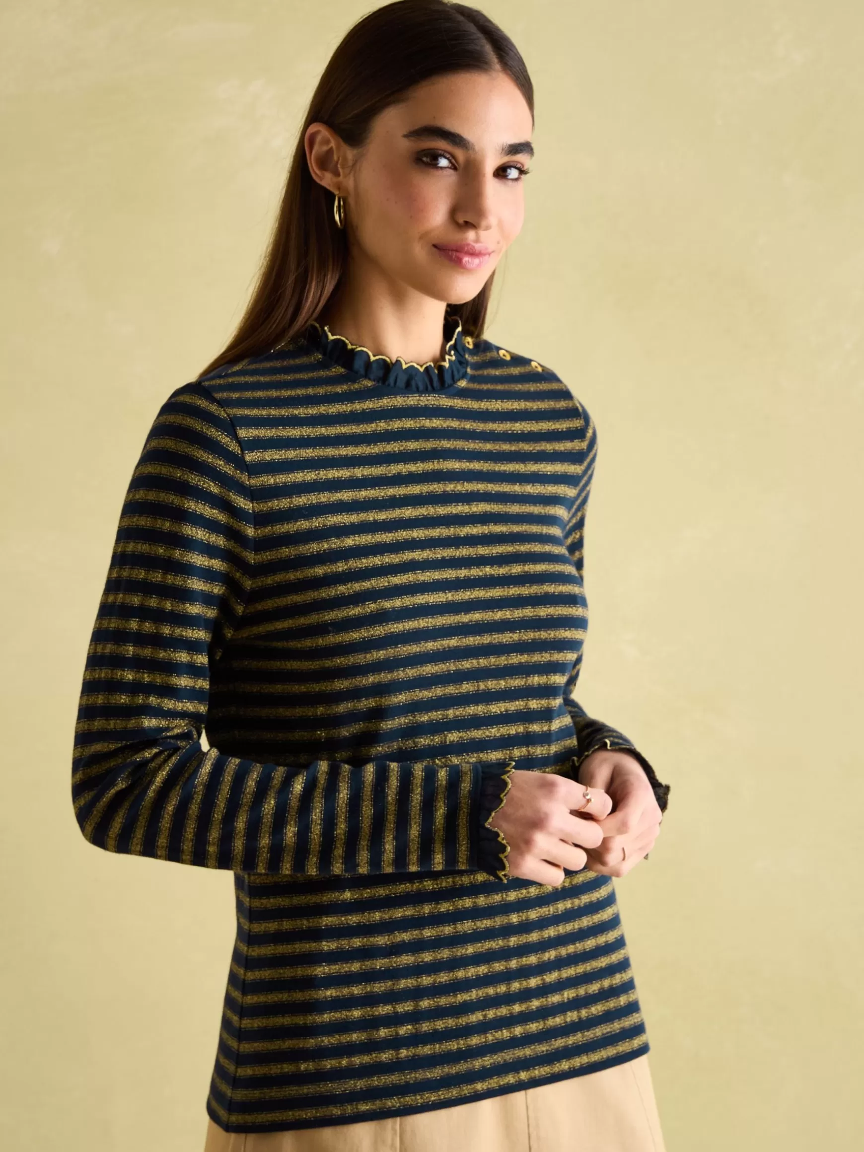 Grace Navy sparkle Long Sleeve Jersey Top^Joules New