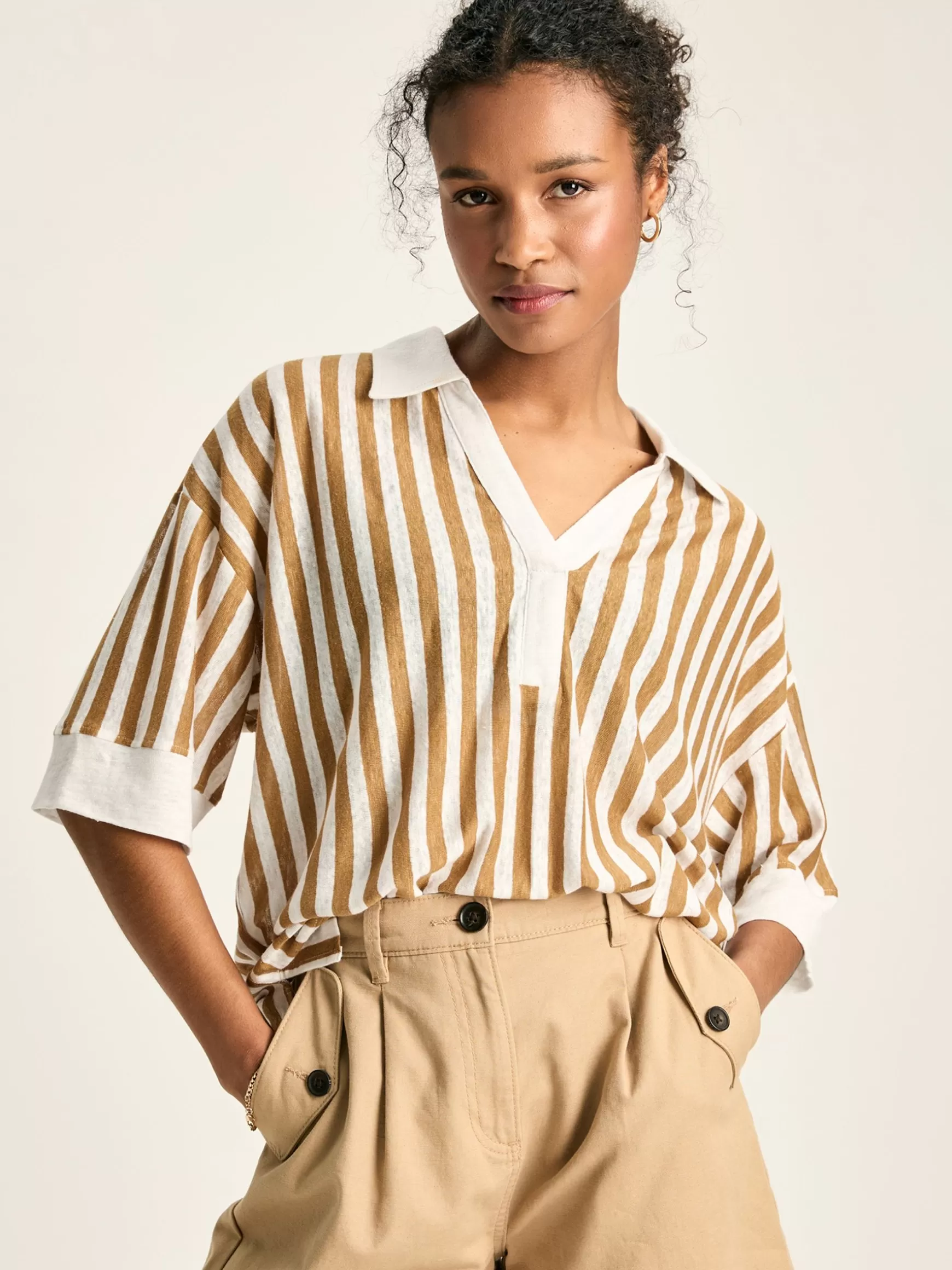 Hadley Tan White Linen Polo Shirt^Joules Fashion