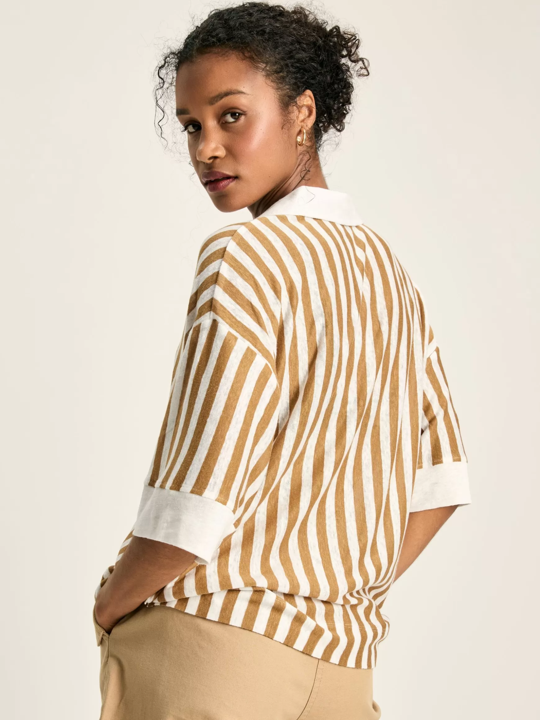 Hadley Tan White Linen Polo Shirt^Joules Fashion
