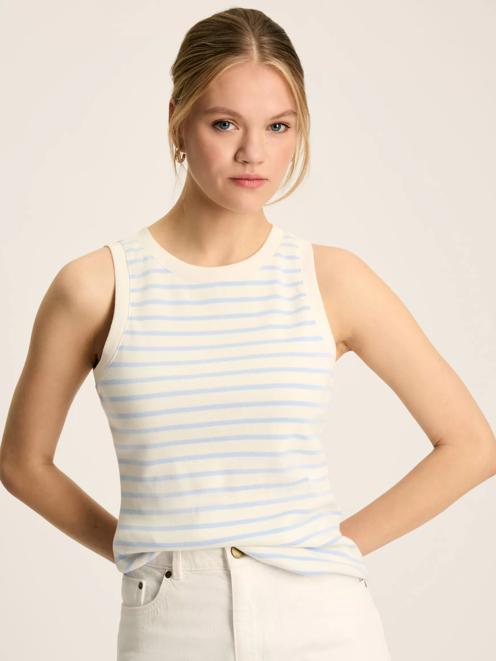 Harbour Cream & Blue Striped Jersey Vest^Joules Fashion