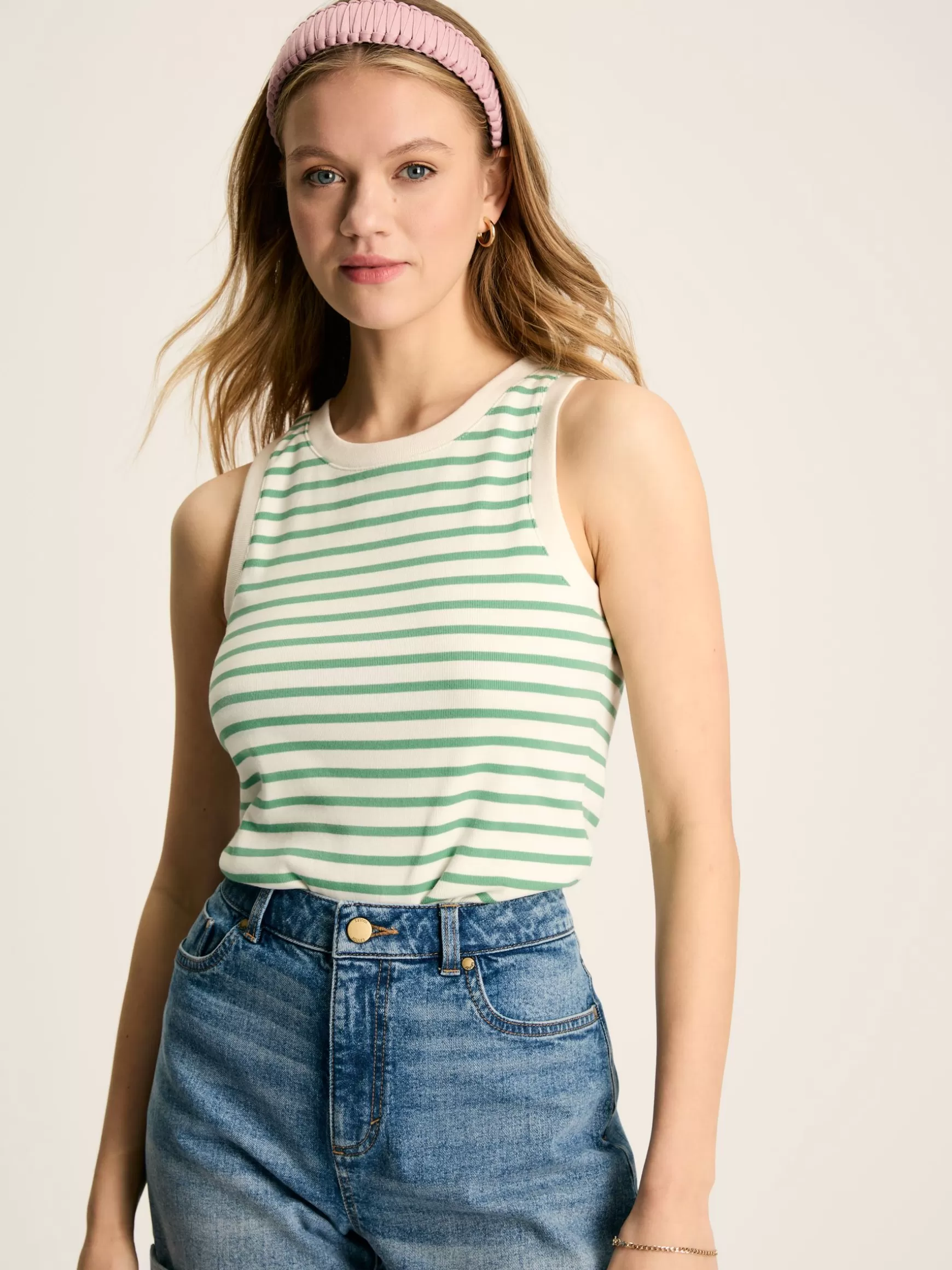 Harbour Cream & Green Striped Jersey Vest^Joules Discount