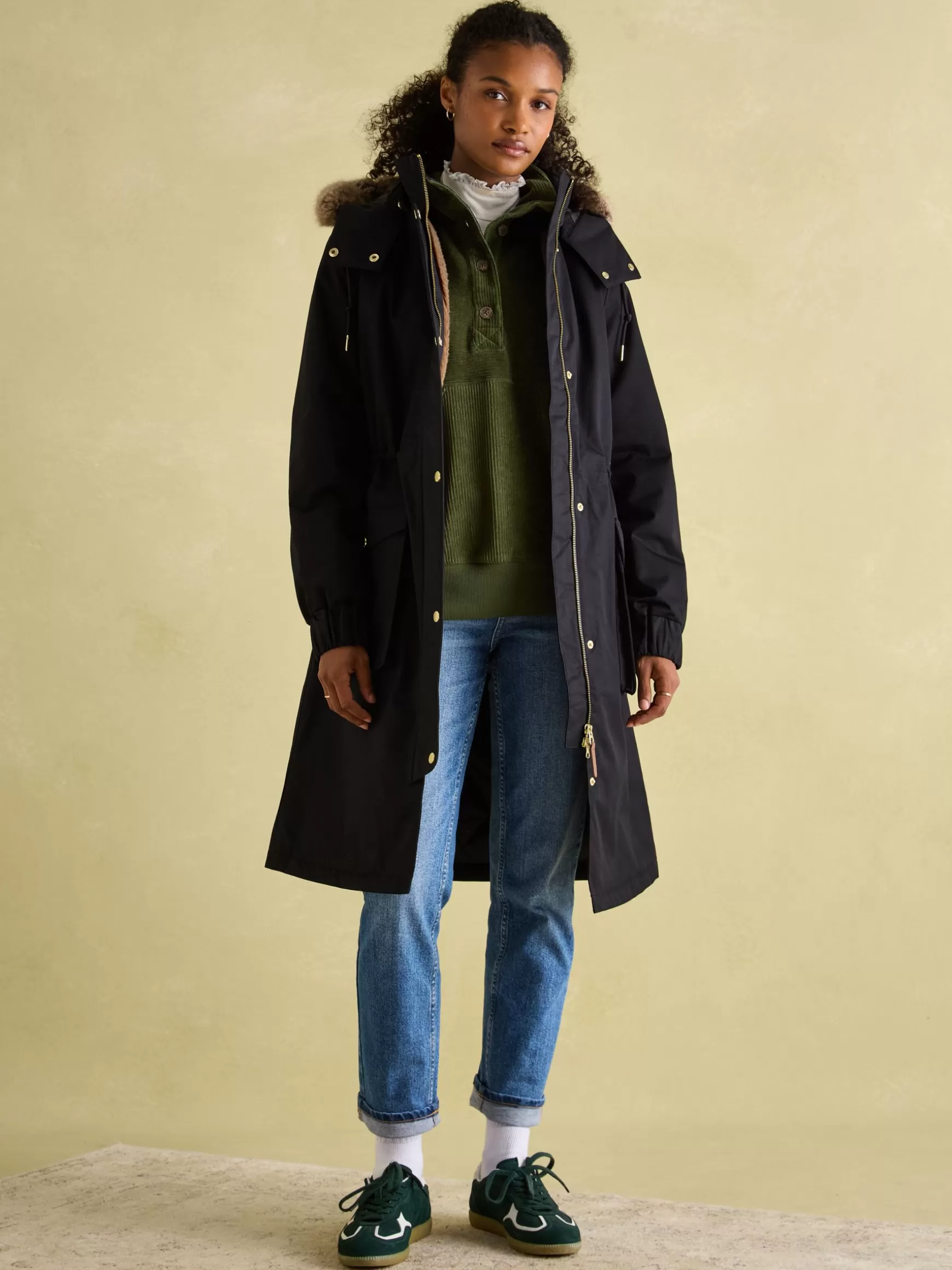 Harpsden Cosy Waterproof Fleece Lined Raincoat with Faux Fur Hood^Joules Outlet