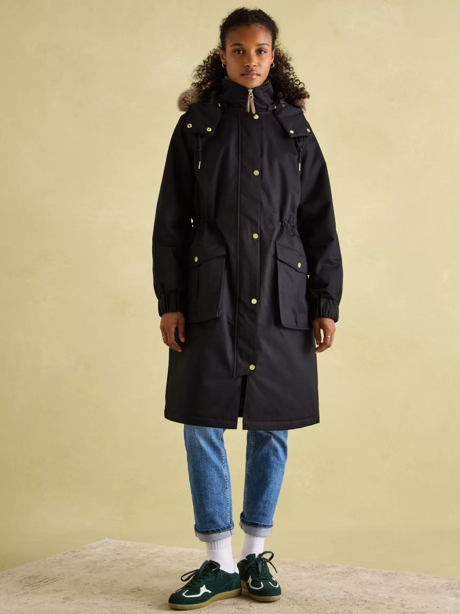 Harpsden Cosy Waterproof Fleece Lined Raincoat with Faux Fur Hood^Joules Outlet