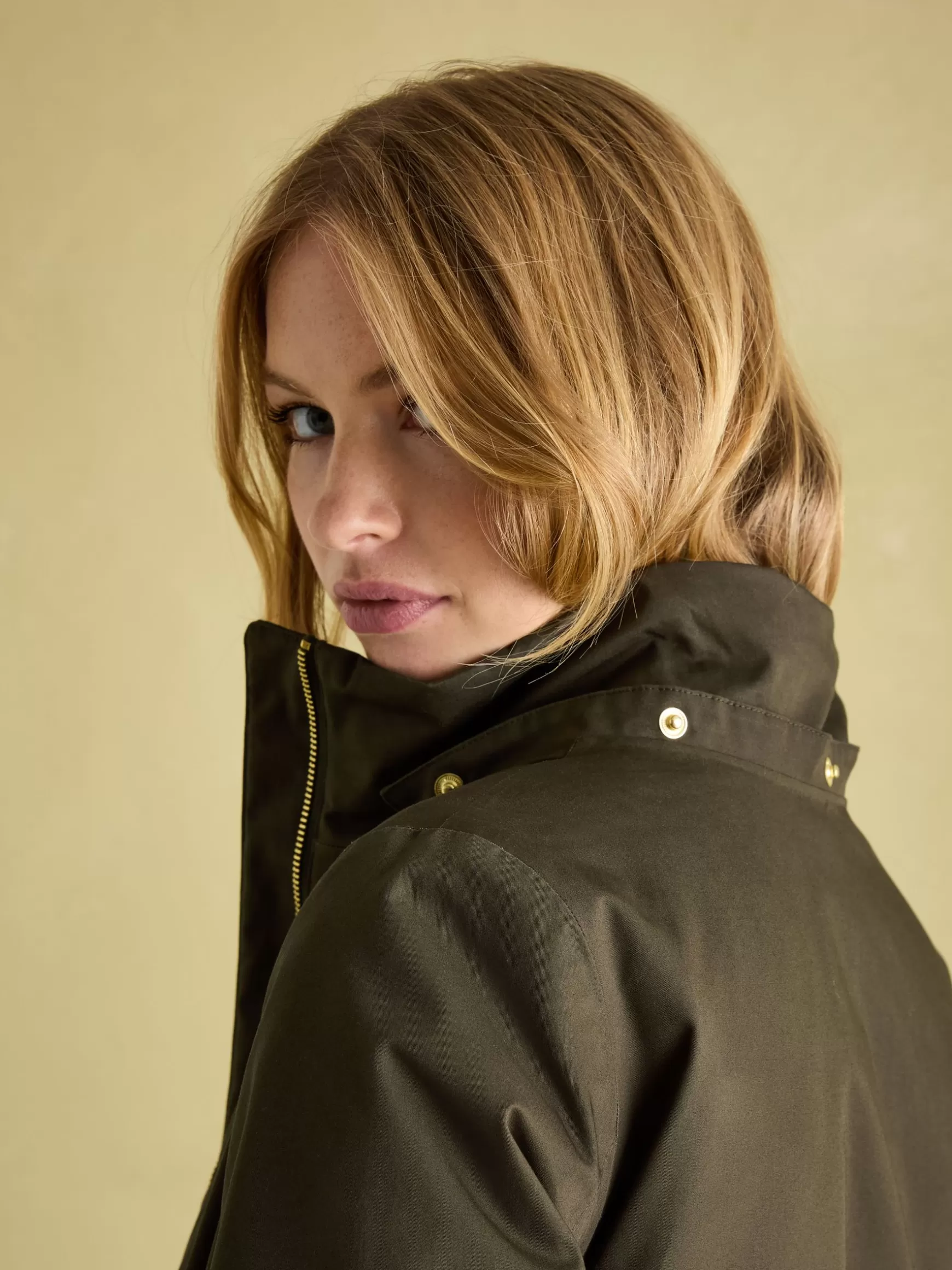 Harpsden Cosy Khaki Green Waterproof Fleece Lined Raincoat with Faux Fur Hood^Joules Store