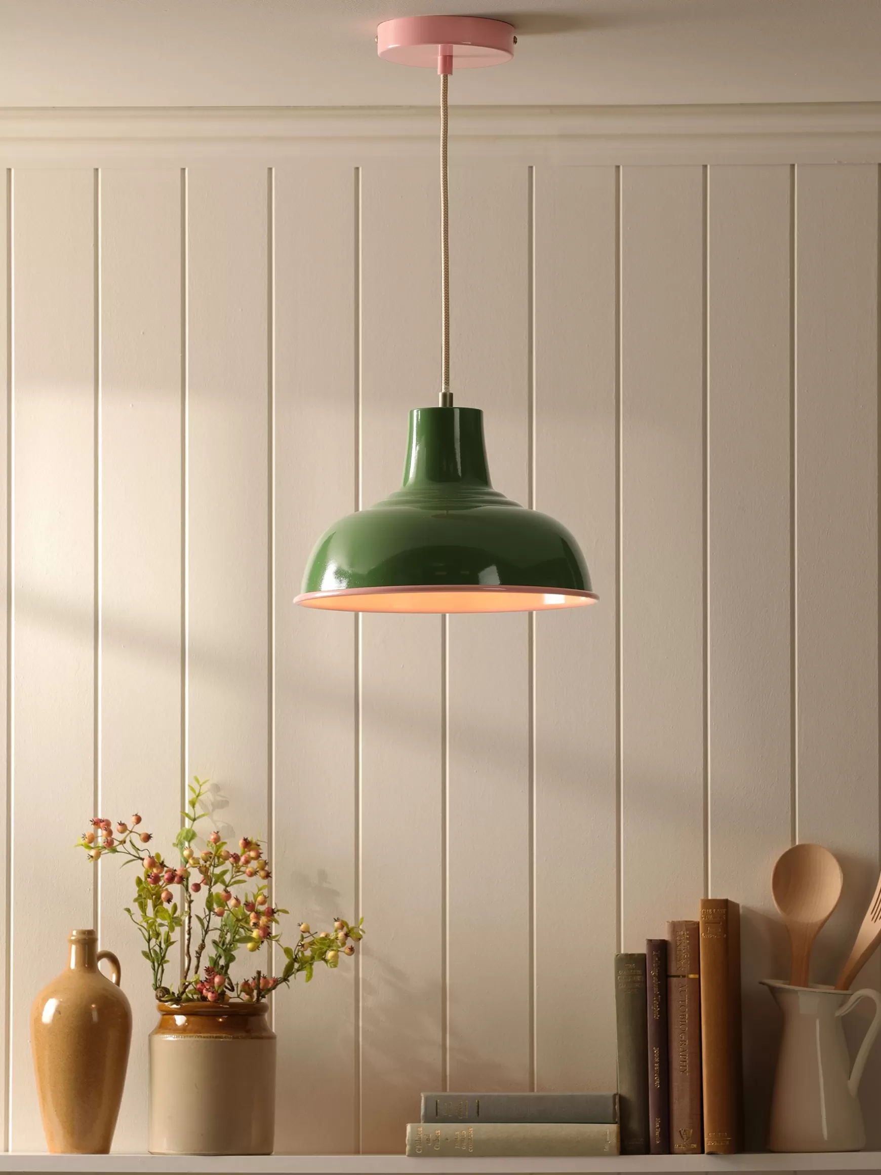 Hatfield Green & Pink Industrial-Style Pendant Light^Joules Hot