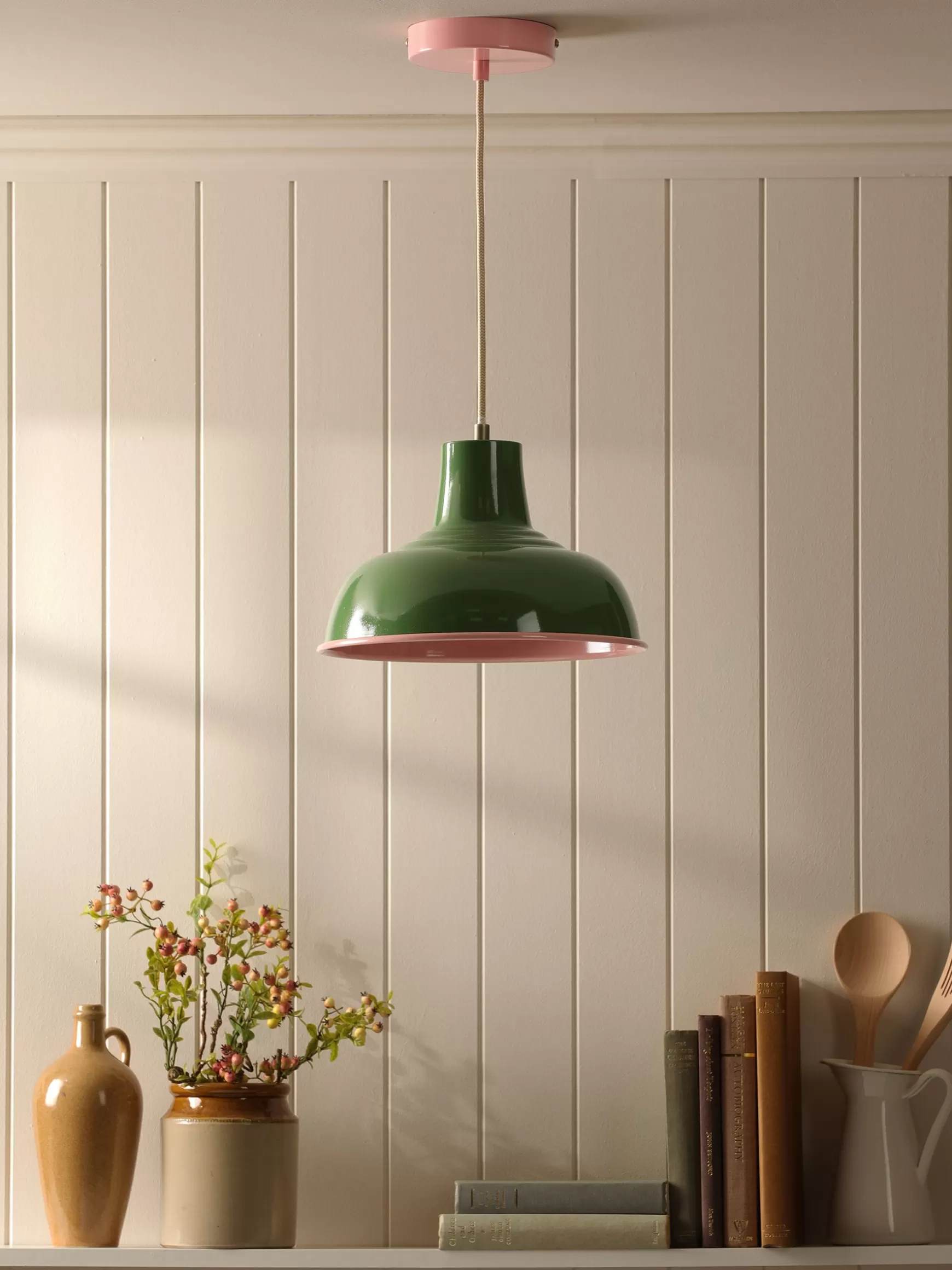 Hatfield Green & Pink Industrial-Style Pendant Light^Joules Hot